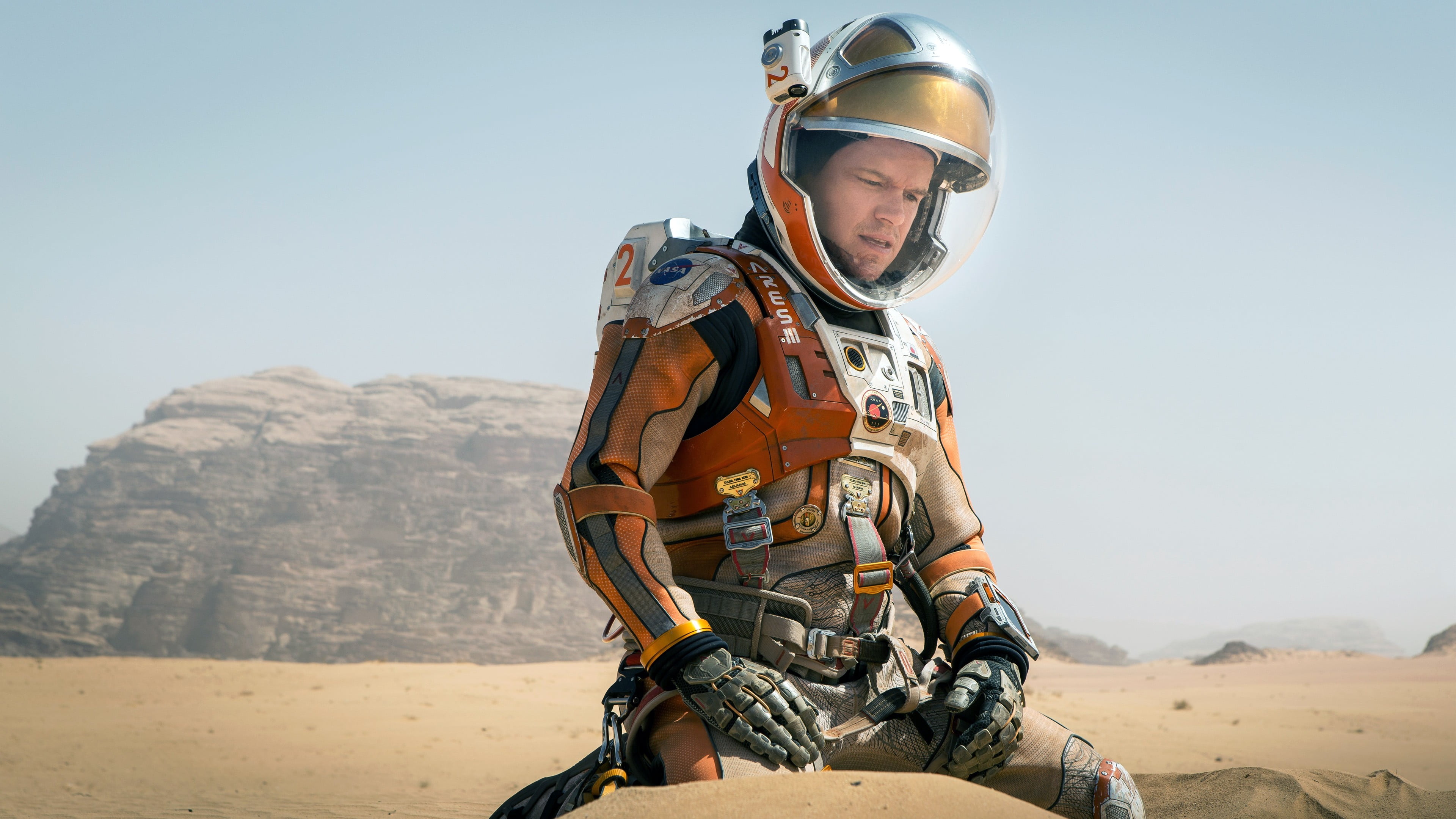 digital, sports helmet, leisure activity, outdoors, front view, headwear, Matt Damon, sky, sport, 4K, adventure, star, mountain, wars, one person, HD Wallpaper