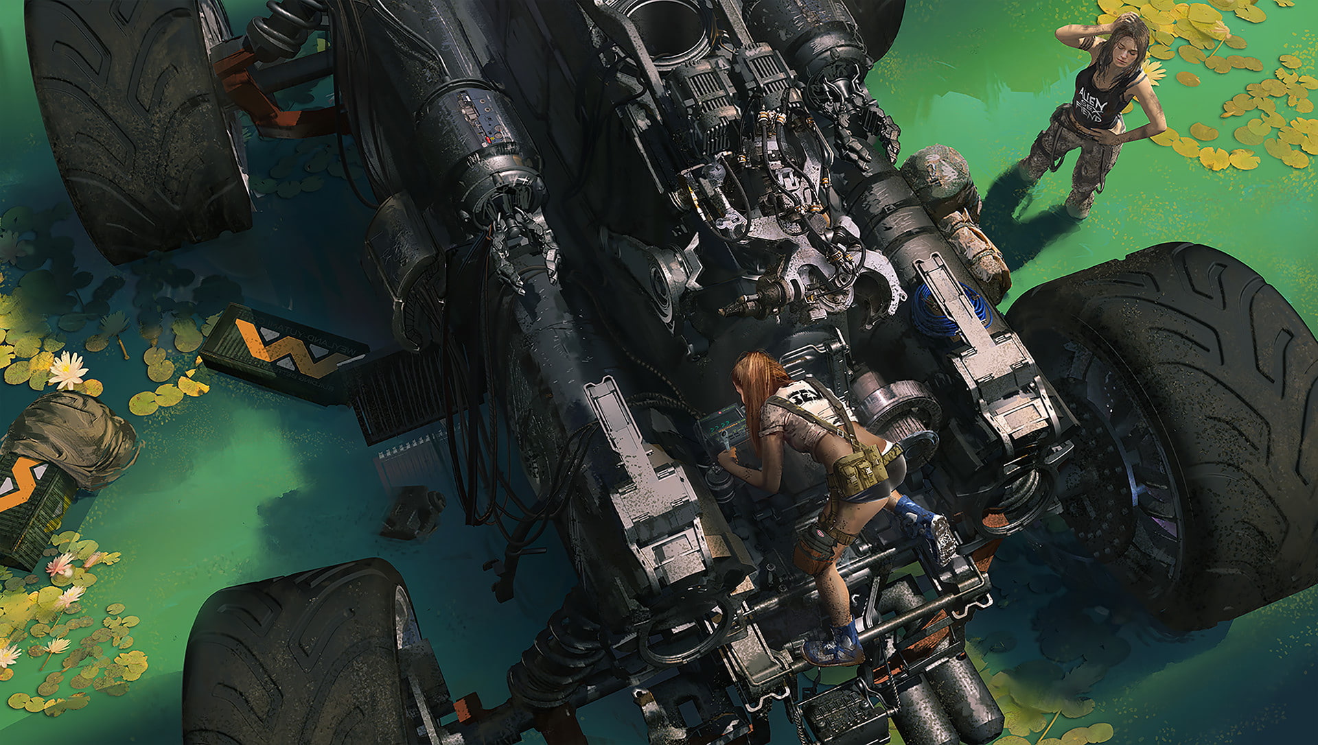 futuristic, vehicle, illustration, 2D, artwork, science fiction, water lilies, Klaus Wittmann, Weyland-Yutani Corporation, mechanics, 1080P, top view, HD Wallpaper