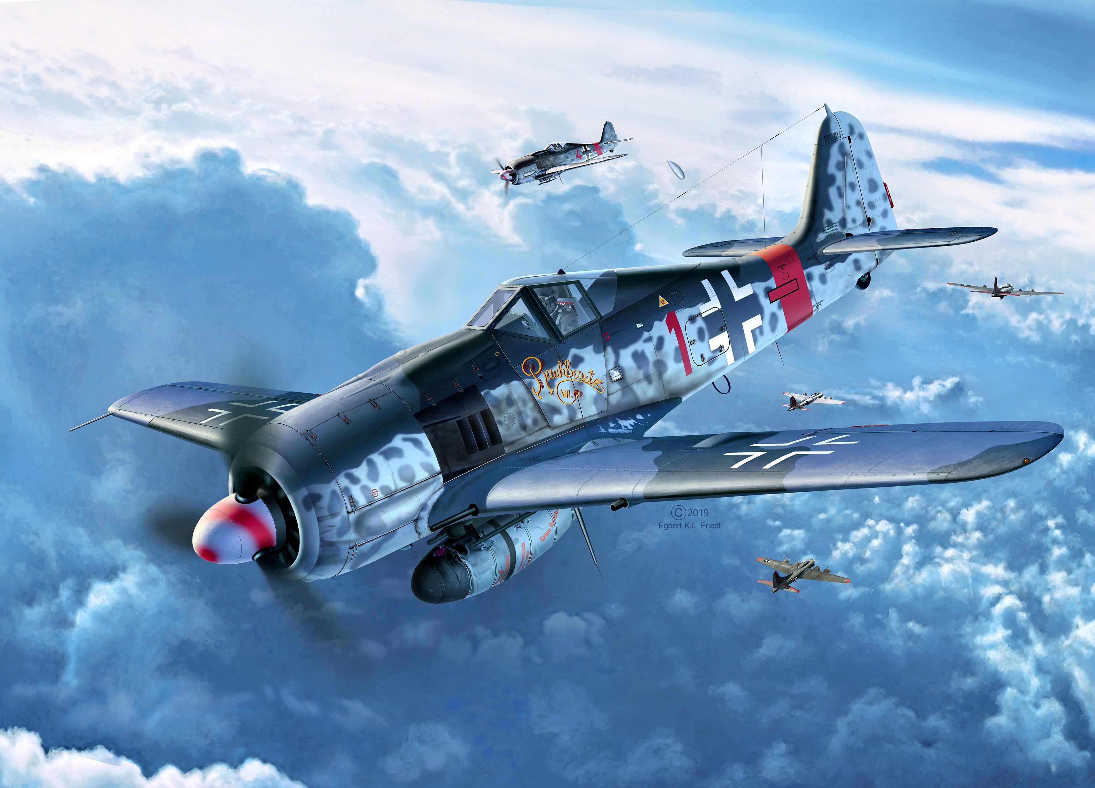 Defence of the Reich, Focke-Wulf, Klaus Bretschneider, 2x20-mm cannon MG 151, Sturmbock, 5.(Sturm)/JG300, Fw.190A-8, 2K, 2x30-mm MK 108 cannon, HD Wallpaper