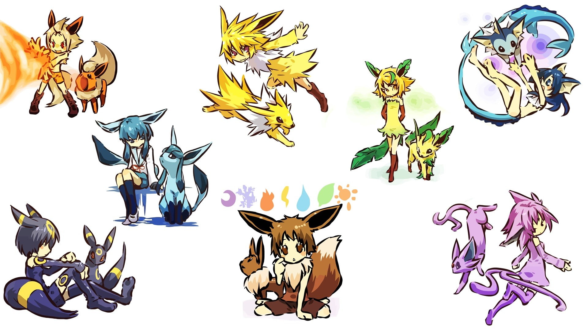 Eeveelutions, Espion, Glaceion, Eevee, Pokémon, Leafion, 1080P, Vapourion, Umbrion, Flareion, Joltion, HD Wallpaper