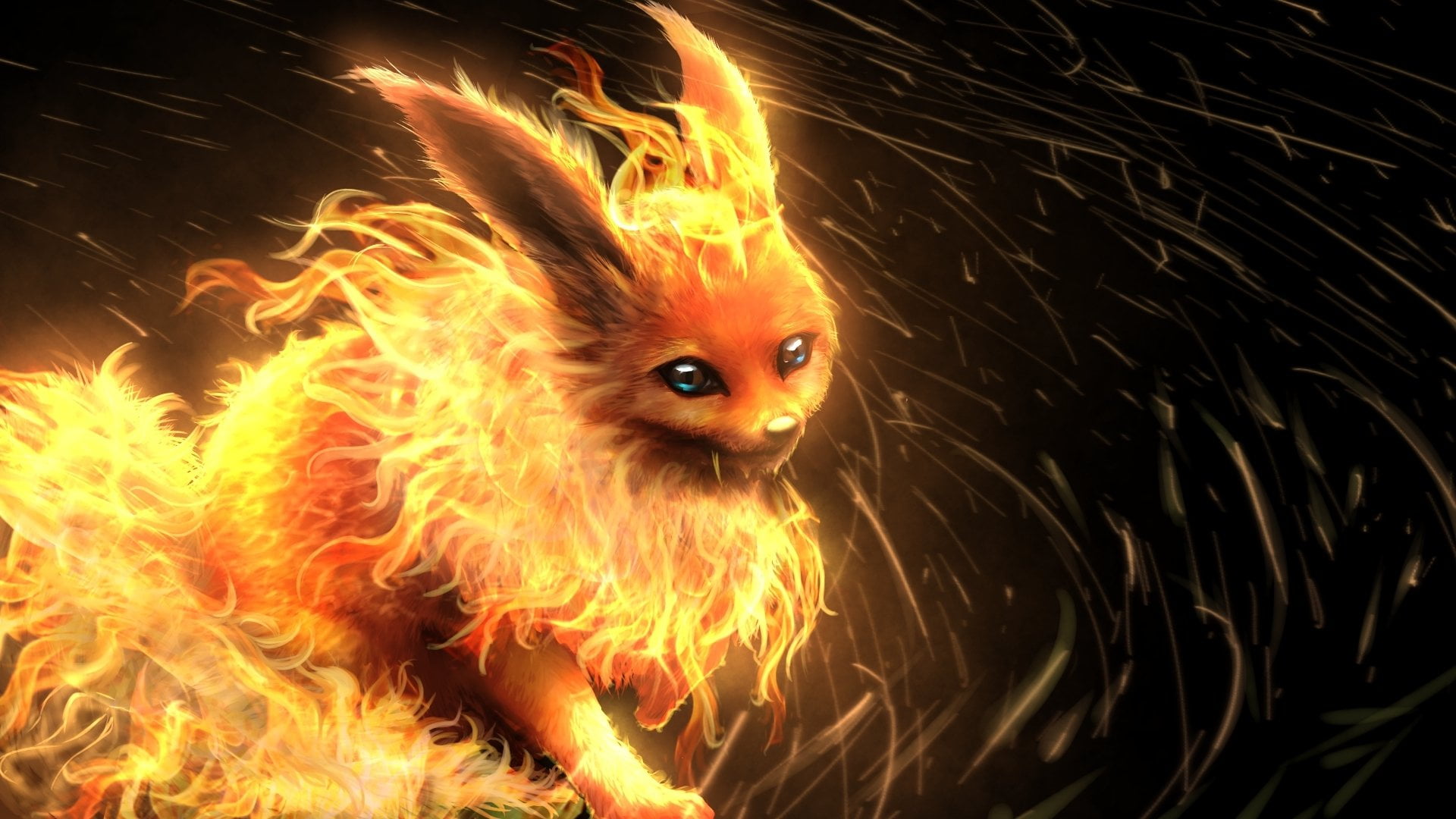 whisker, glowing, pets, fire, vertebrate, animal, night, fire - natural phenomenon, domestic animals, Flareon (Pokémon), mammal, no people, animal head, HD Wallpaper