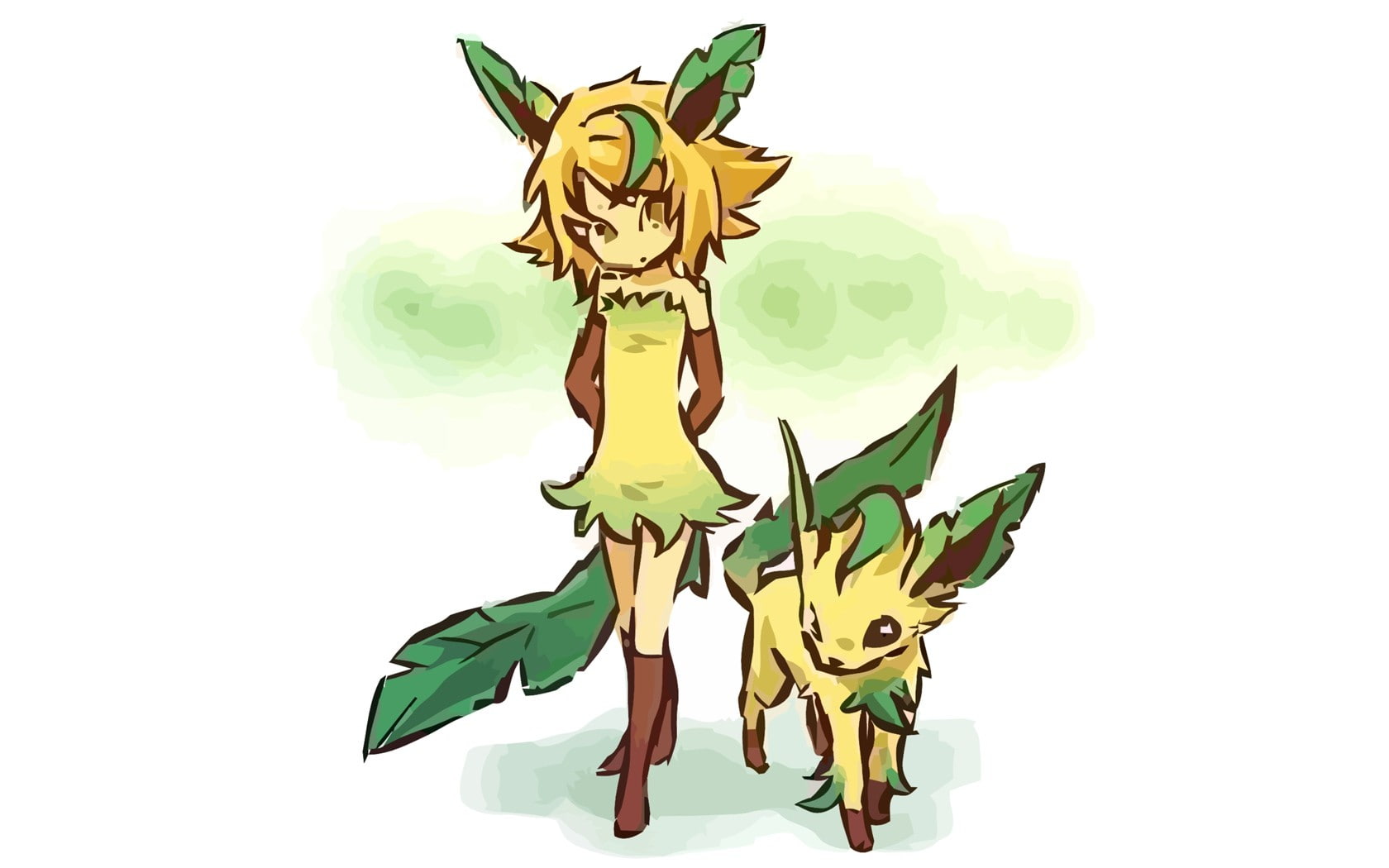 Hitec, plant part, creativity, 720P, indoors, representation, art and craft, animal, white background, no people, nature, Gijinka, Pokémon, Leafeon, green color, HD Wallpaper