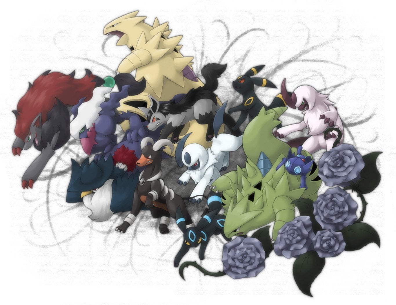 Shiny Pokémon, art and craft, studio shot, Darkrai (Pokémon), Pokémon, table, abundance, white background, Tyranitar (Pokémon), still life, high angle view, HD Wallpaper