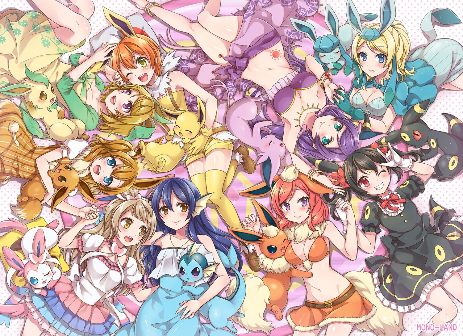 animal themes, flareon, full frame, high angle view, art and craft, choice, dress, pokemons, close-up, outdoors, abundance, mural, day, 720P, large group of objects, HD Wallpaper