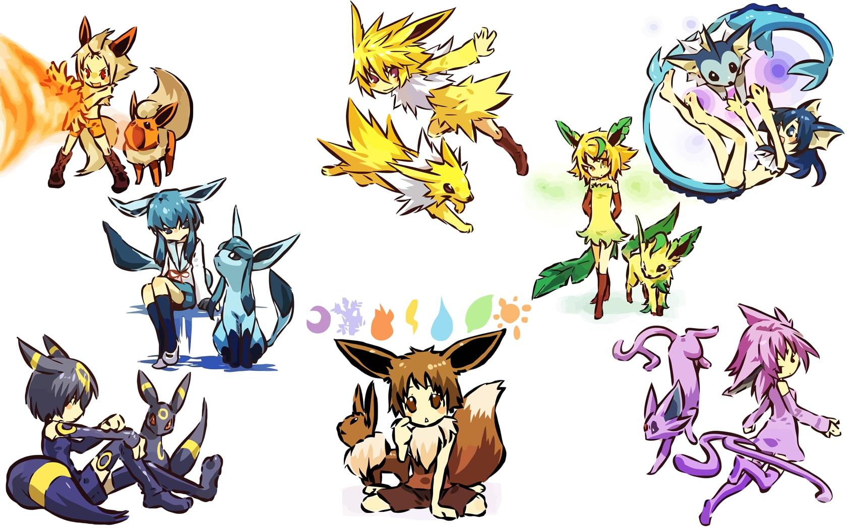 umbreon, Flareon, x, jolteon, hd, pokemon, eevee, 720P, art, anime, espeon, HD Wallpaper