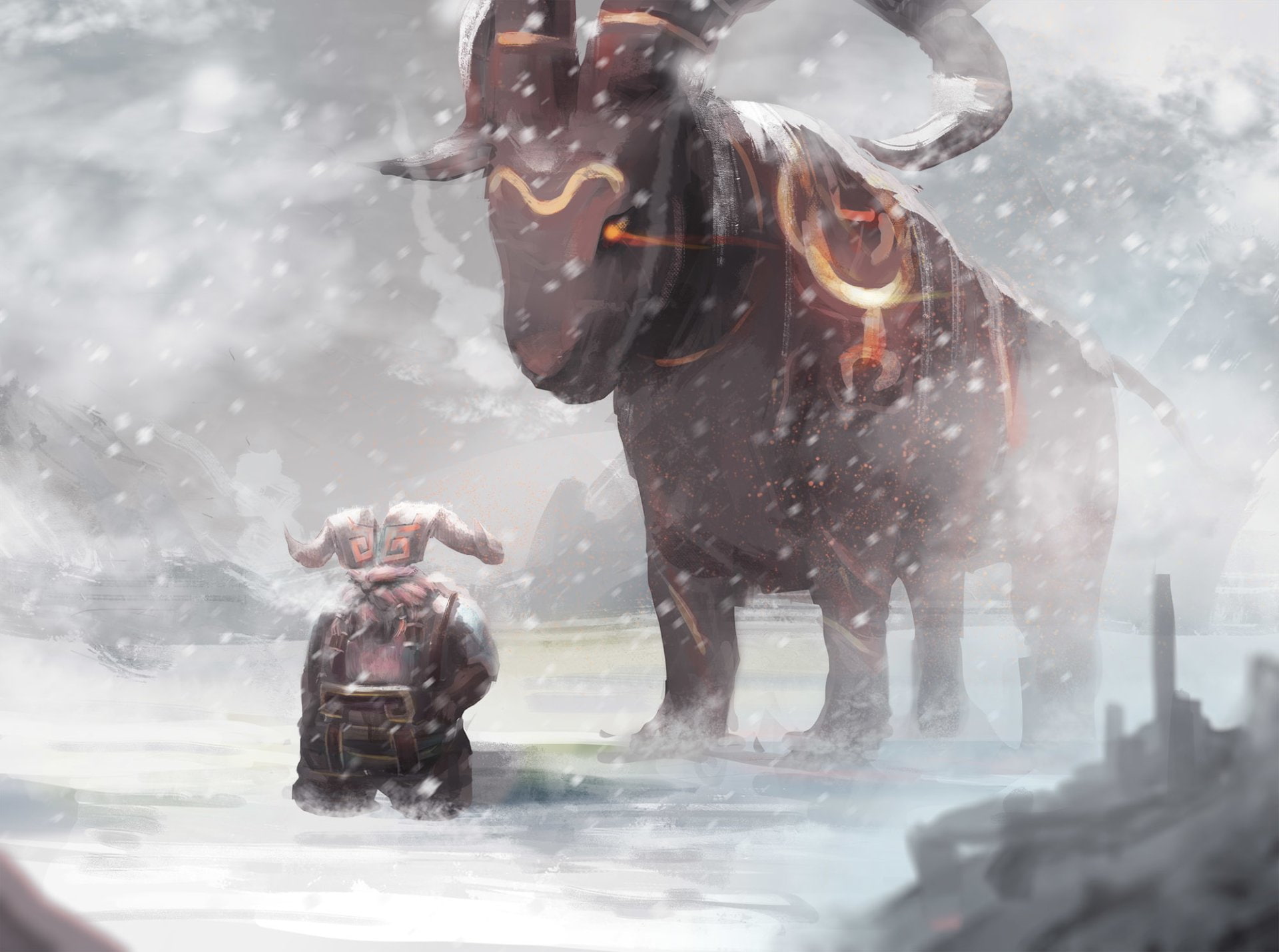Snowfall, Warrior, 1080P, League Of Legends, Video Game, Animal, Ornn (League of Legends), HD Wallpaper