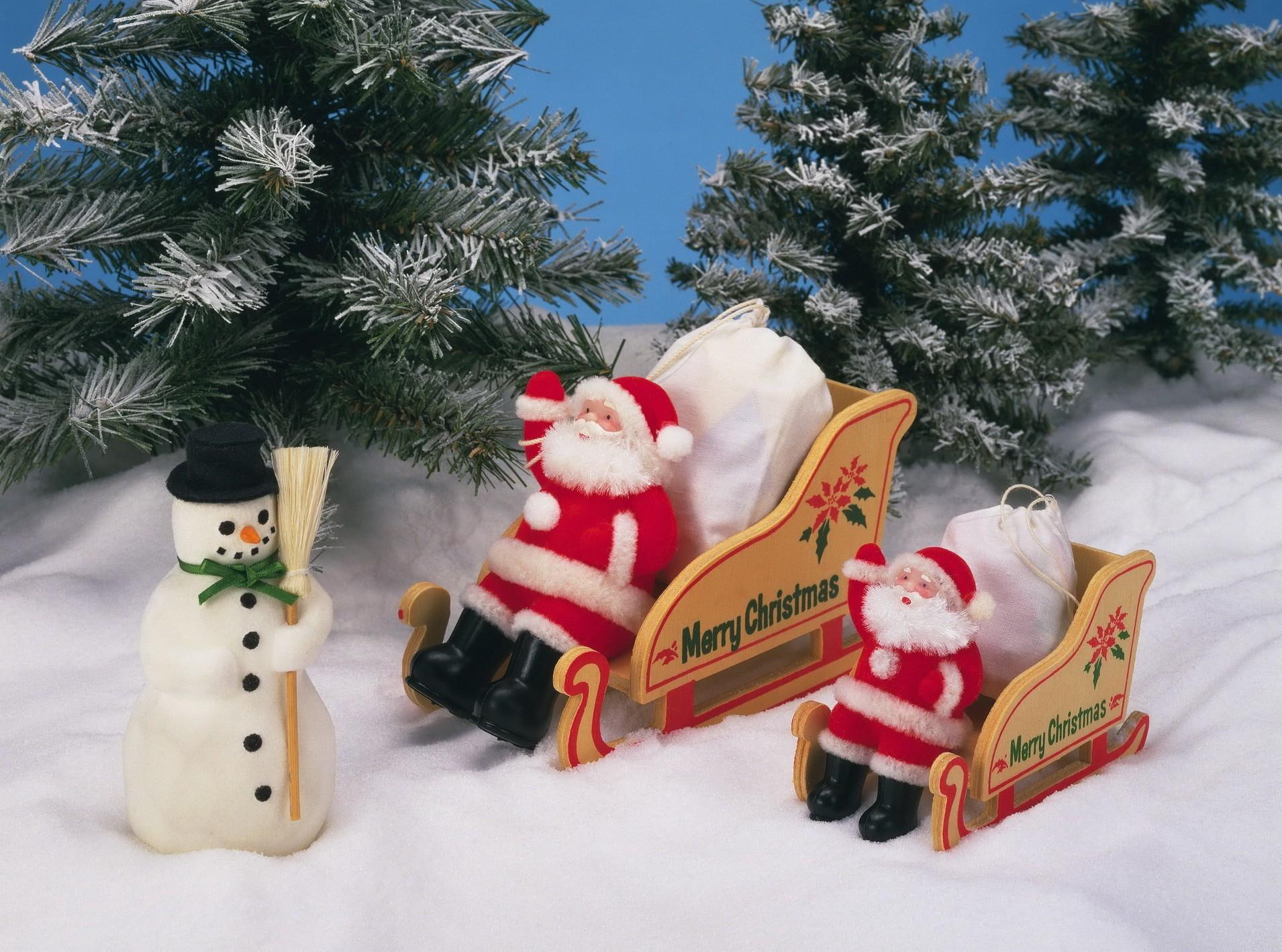 santa, 720P, christmas, christmas tree, sleigh, snowman, santa claus, tree, claus, HD Wallpaper