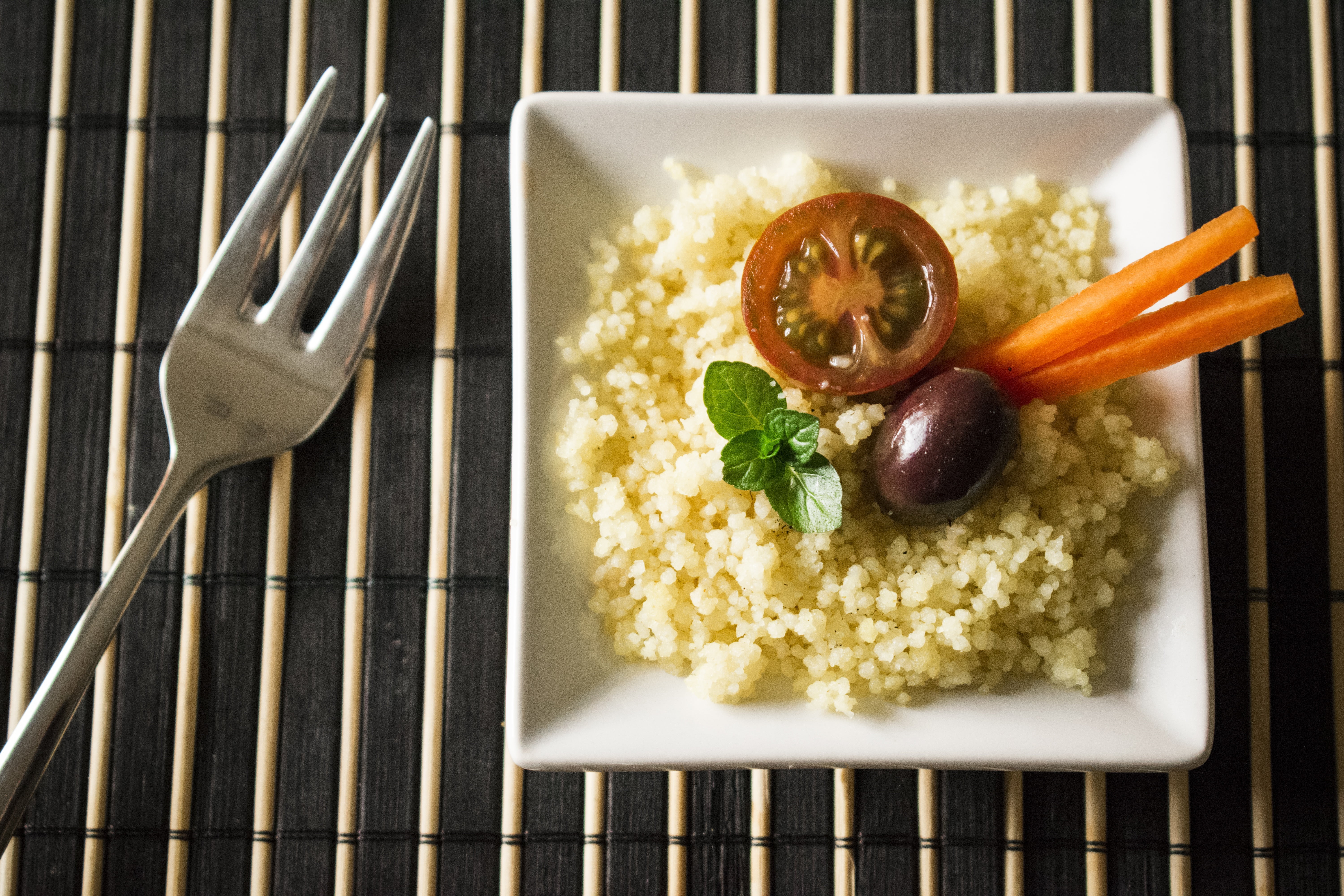 cuscus, vegetable, healthy eating, olive, rice - food staple, ready-to-eat, pact, carrot, freshness, food and drink, spoon, fork, wellbeing, indoors, food mint, HD Wallpaper