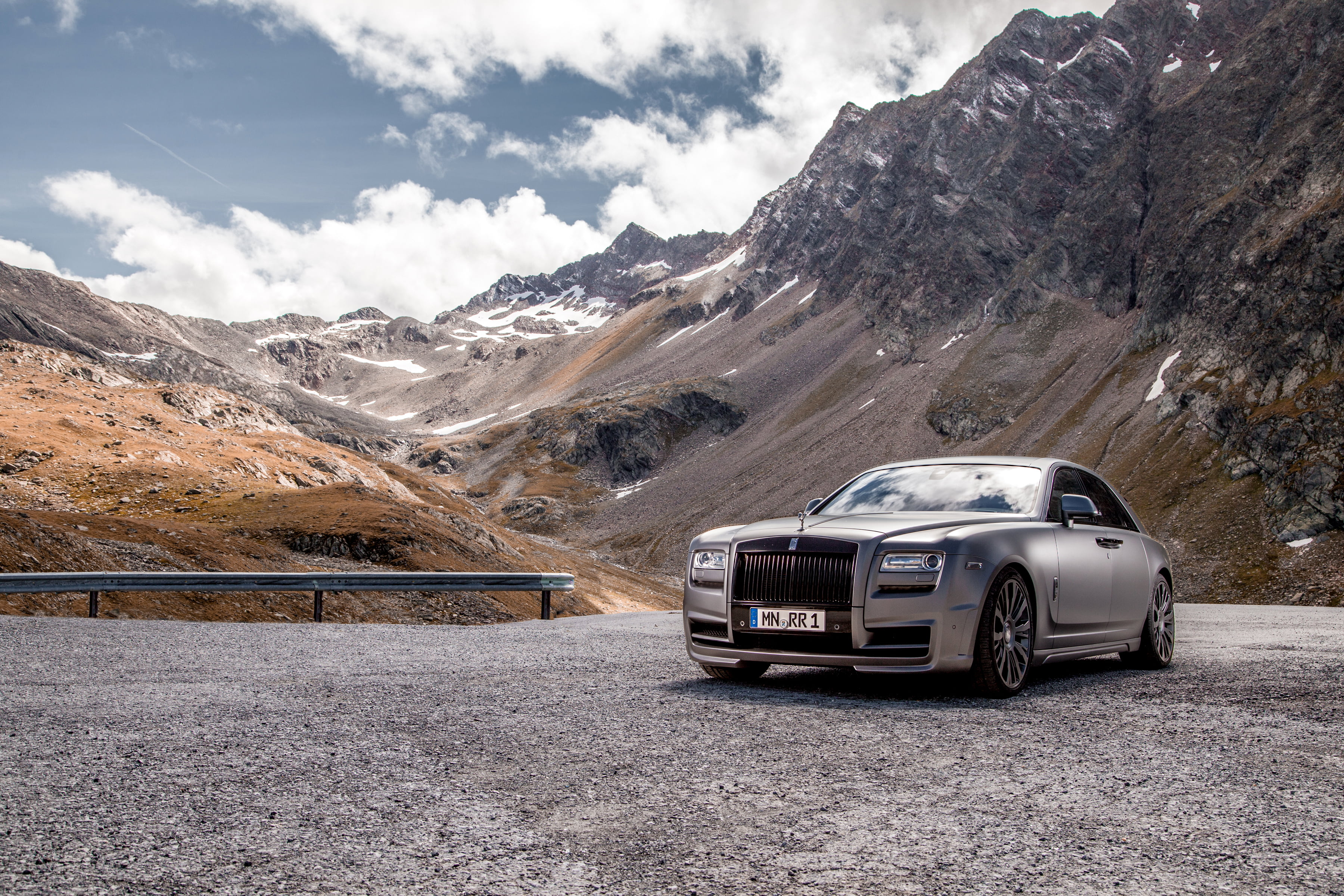 Spofec, luxury, Rolls-Royce, royce, sky, gray, beauty in nature, road, transportation, 2014 Ghost, photo, phantom, mountain, environment, winter, snow, HD Wallpaper