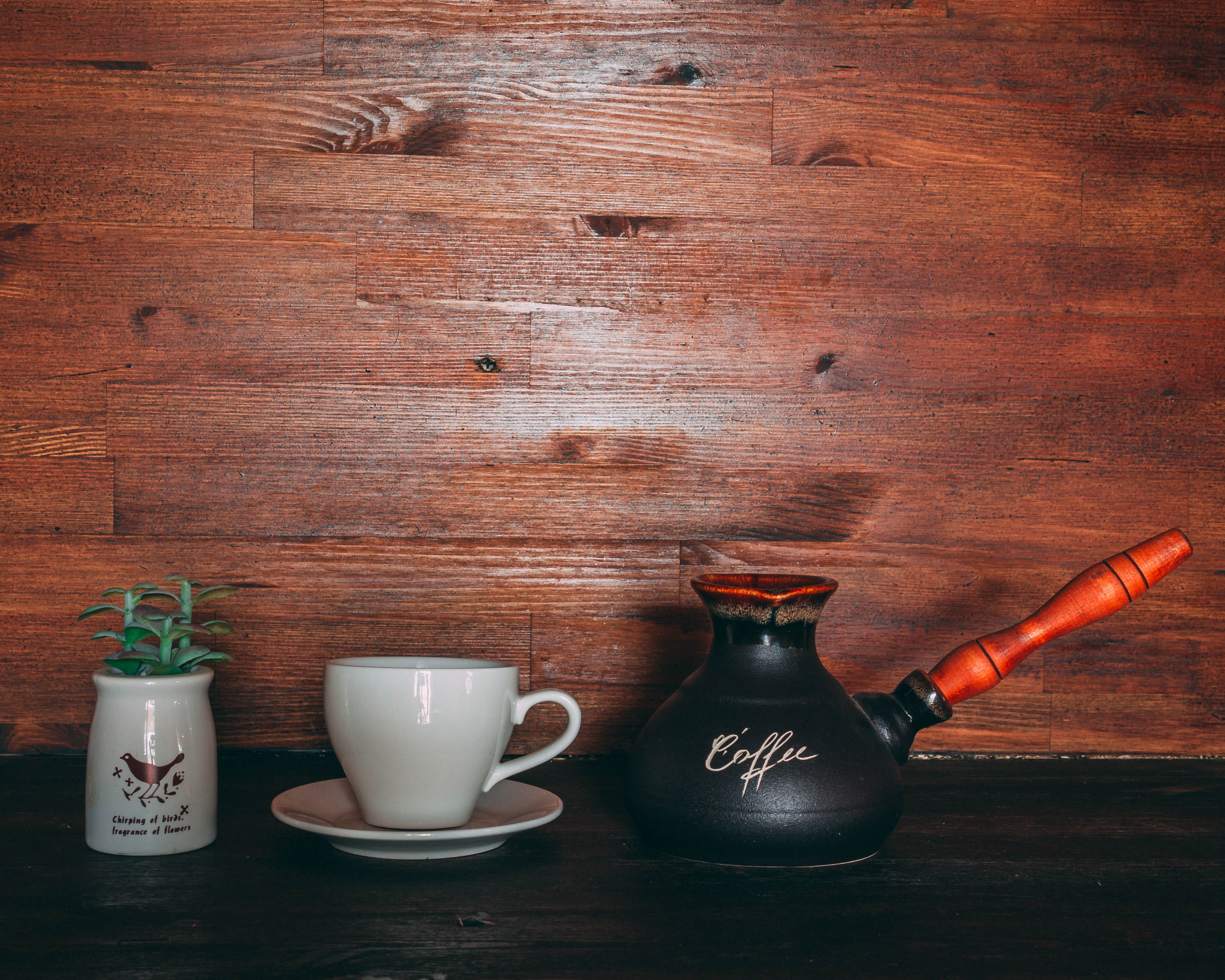 table, food and drink, still life, coffee cup, food, container, rustic, wood, 2K, cappuccino, no people, jug, clay, coffee, empty, close-up, mug, kitchen utensil, HD Wallpaper