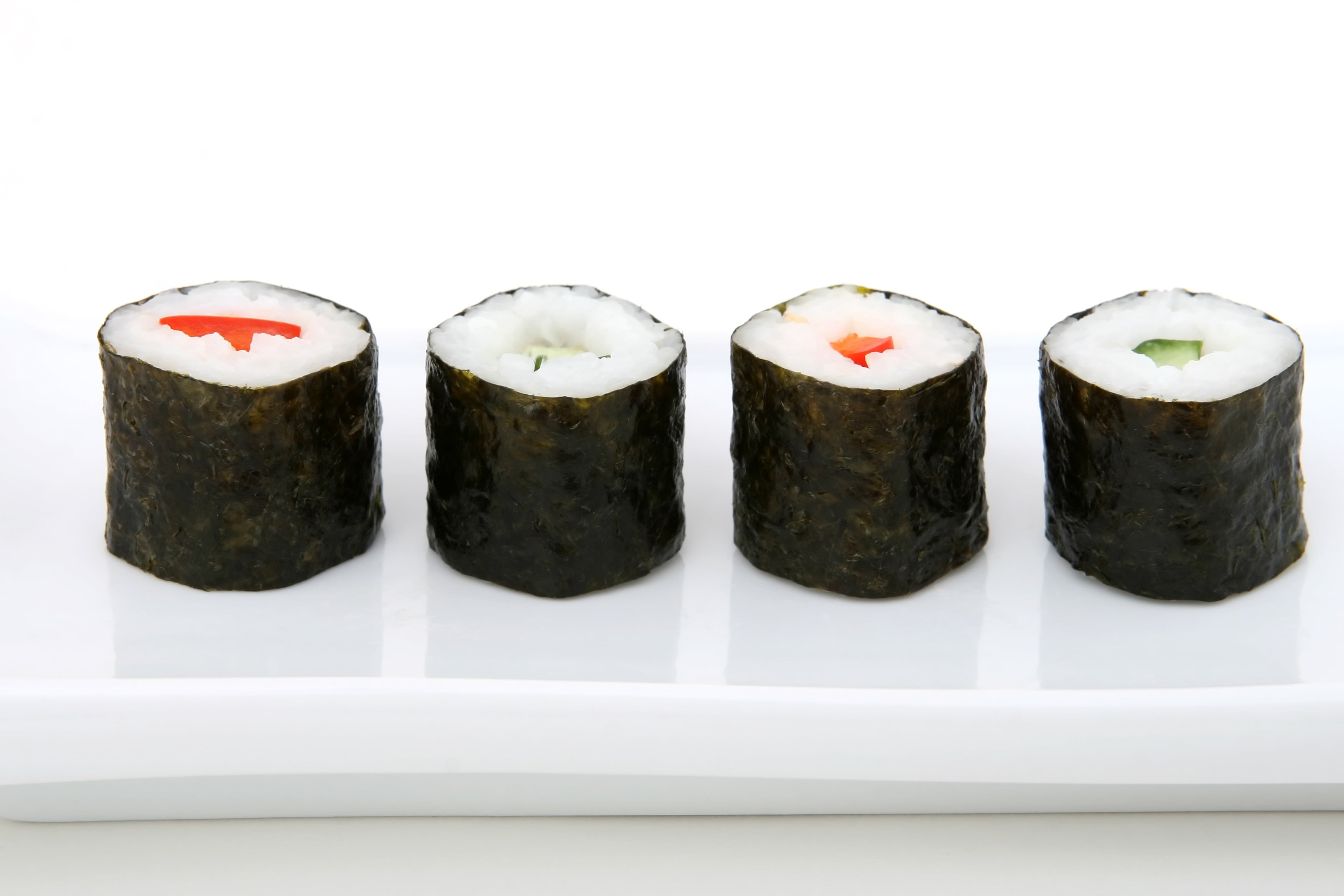 fresh, four, close-up, rolls, dish, 2K, seafood, nutrition, loss, day, white color, cucumber, roll, black color, good, vegetable, vegetables, choice, slimming, HD Wallpaper