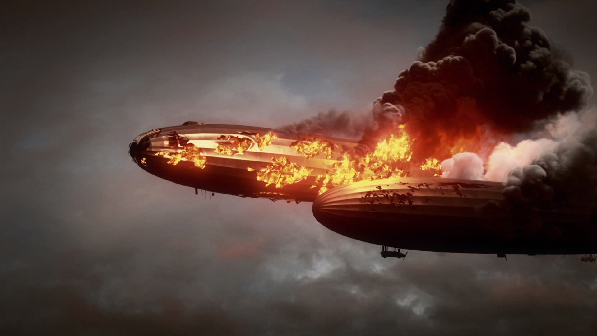 sky, outdoors, air vehicle, on the move, flying, 1080P, smoke - physical structure, mode of transportation, fire, burning, airplane, night, HD Wallpaper
