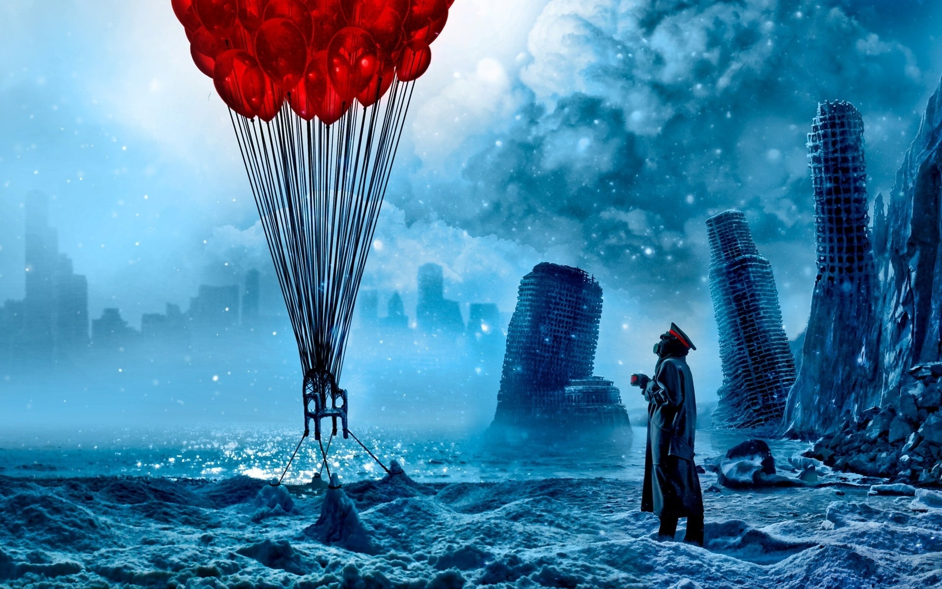 Style, 1080P, balloons, Balloon, Red, Blue, Doomsday, HD Wallpaper