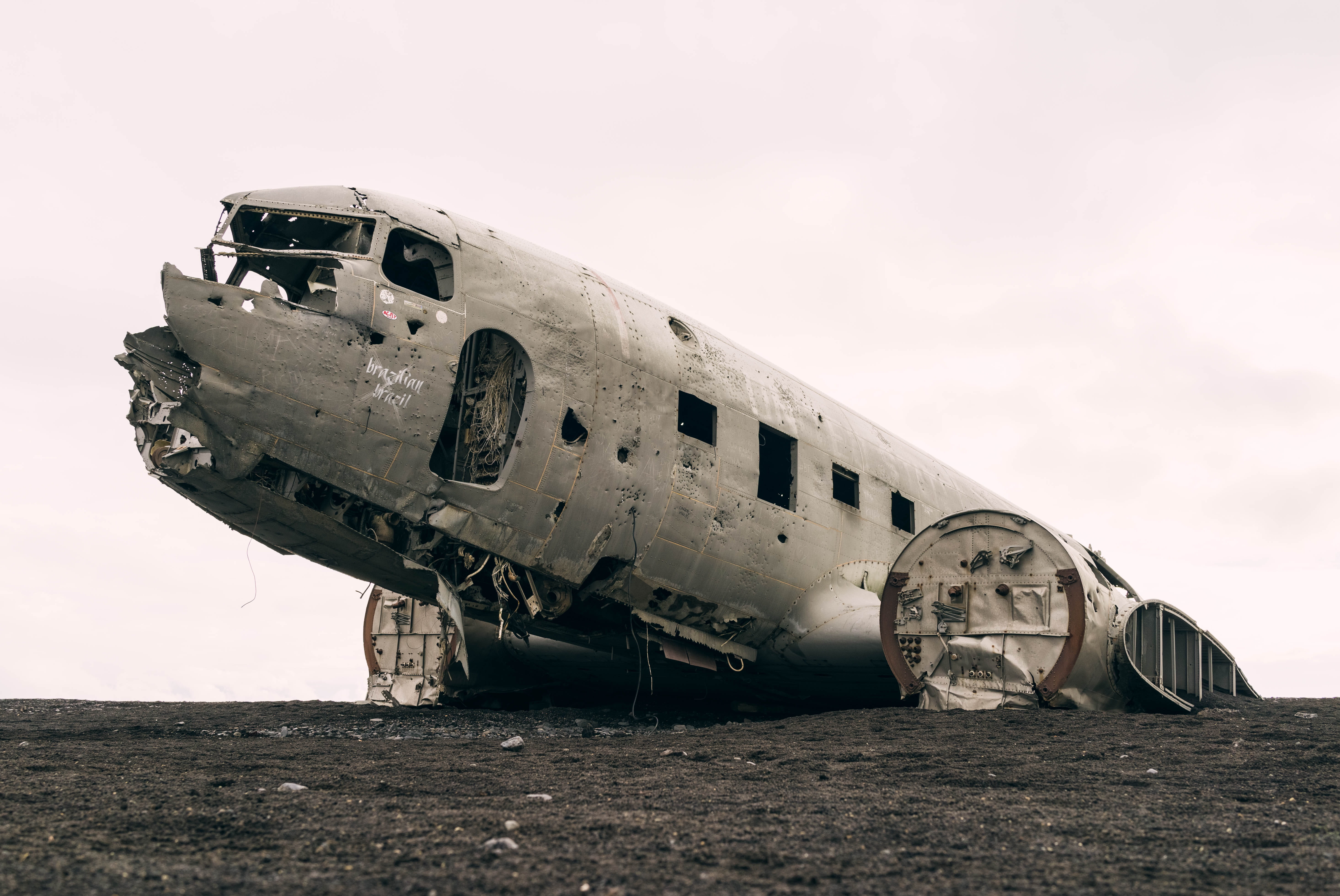 mode of transportation, damaged, plane, land, weathered, grayscale, crash, ruined, air vehicle, no people, obsolete, abandoned, old, navy, photography, HD Wallpaper