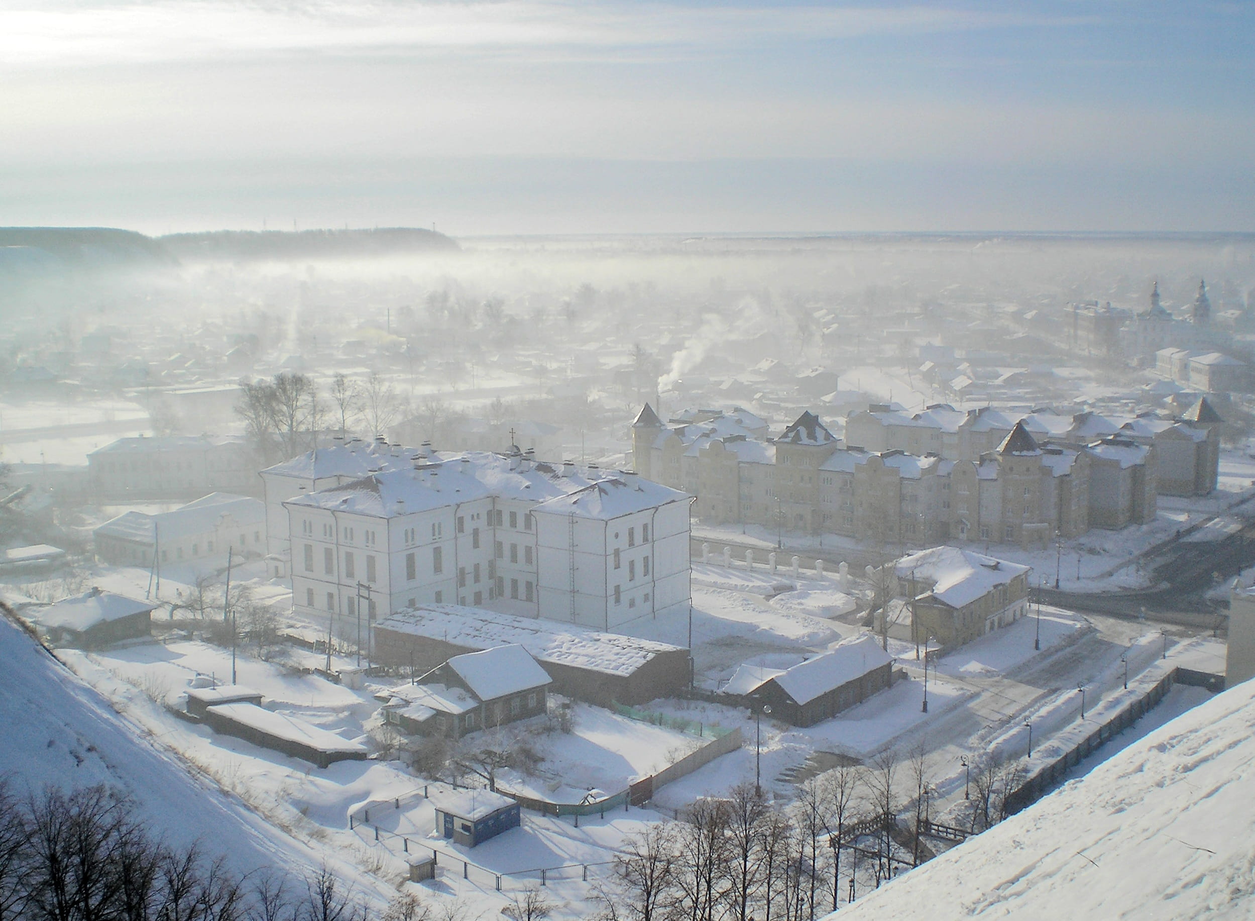 city, leann, sky, hill, silence, architecture, fog, building, cold, frosty city, on the street, nature, frost, outdoors, the urban landscape, frozen, environment, HD Wallpaper