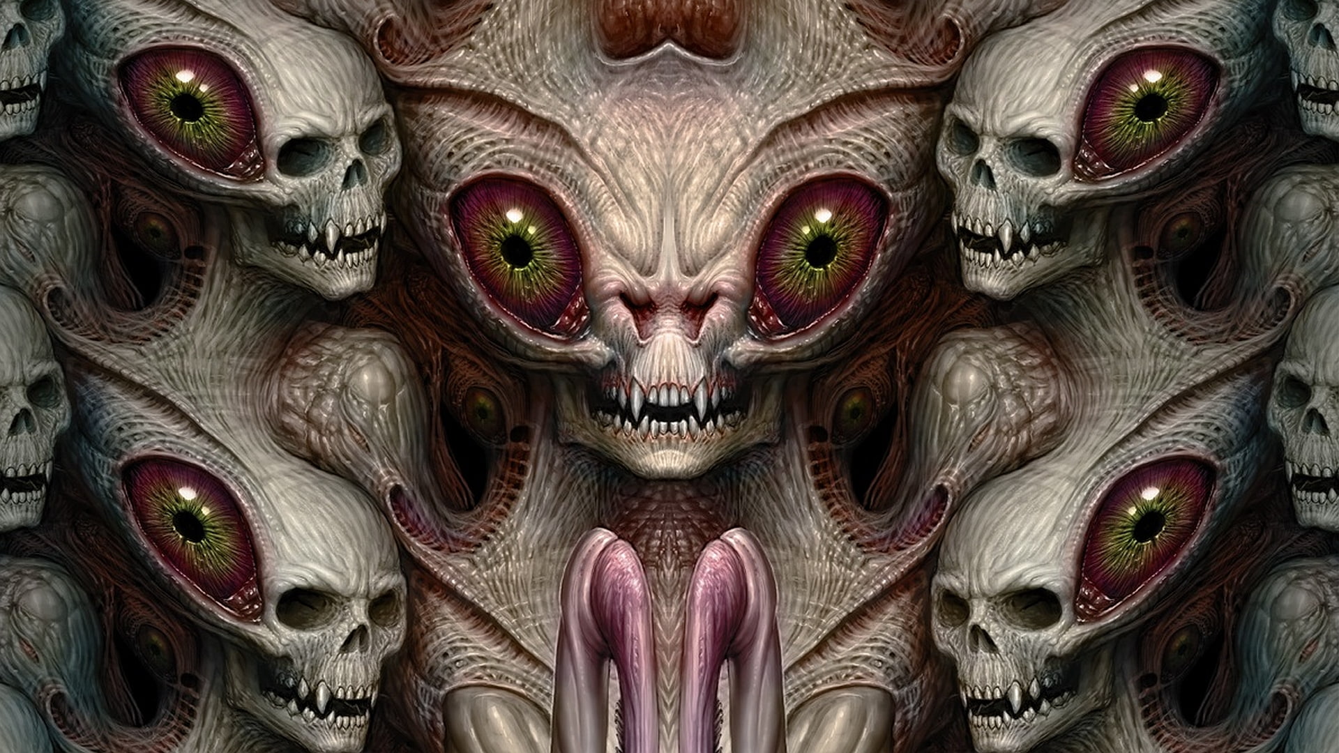 science, creepy, halloween, eyes, artistic, almanegra deviantart com, scary, macabre, art, fiction, spooky, alien, 1080P, dark, sadaba, evil, fangs, skulls, HD Wallpaper