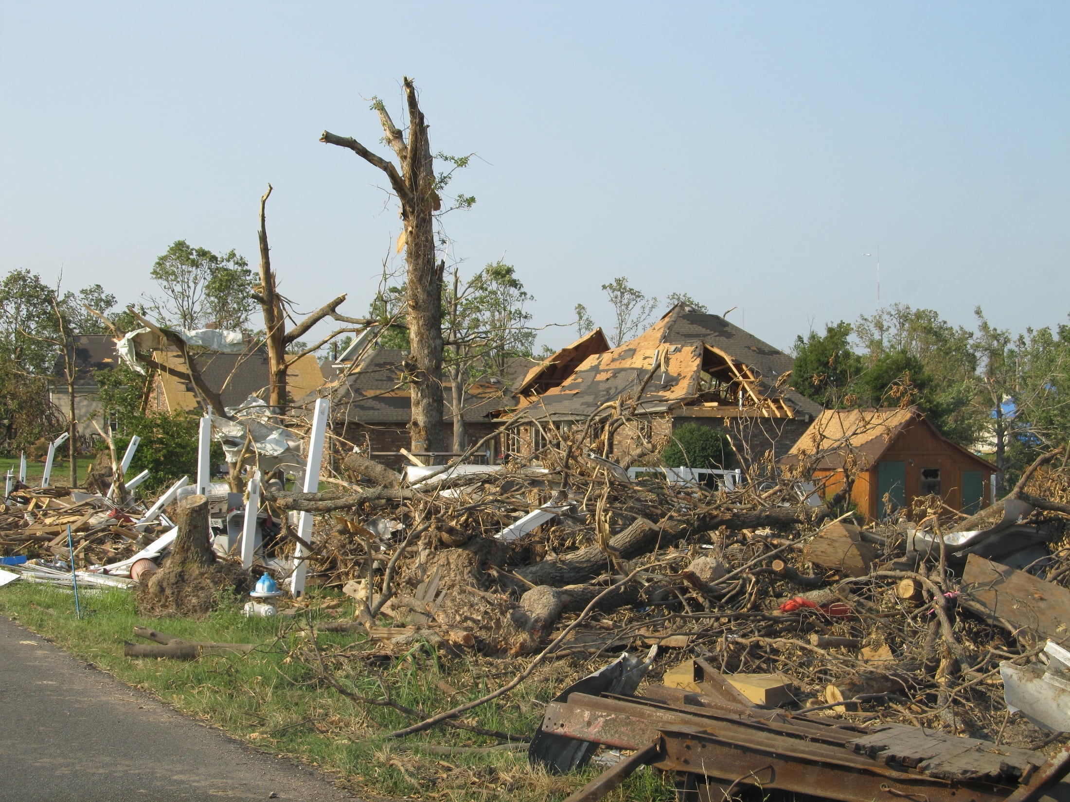 outdoors, plant, demolished, near, natural, building, shredded, sky, damage, destruction, roof, building exterior, no people, trees, wood - material, powerful, HD Wallpaper