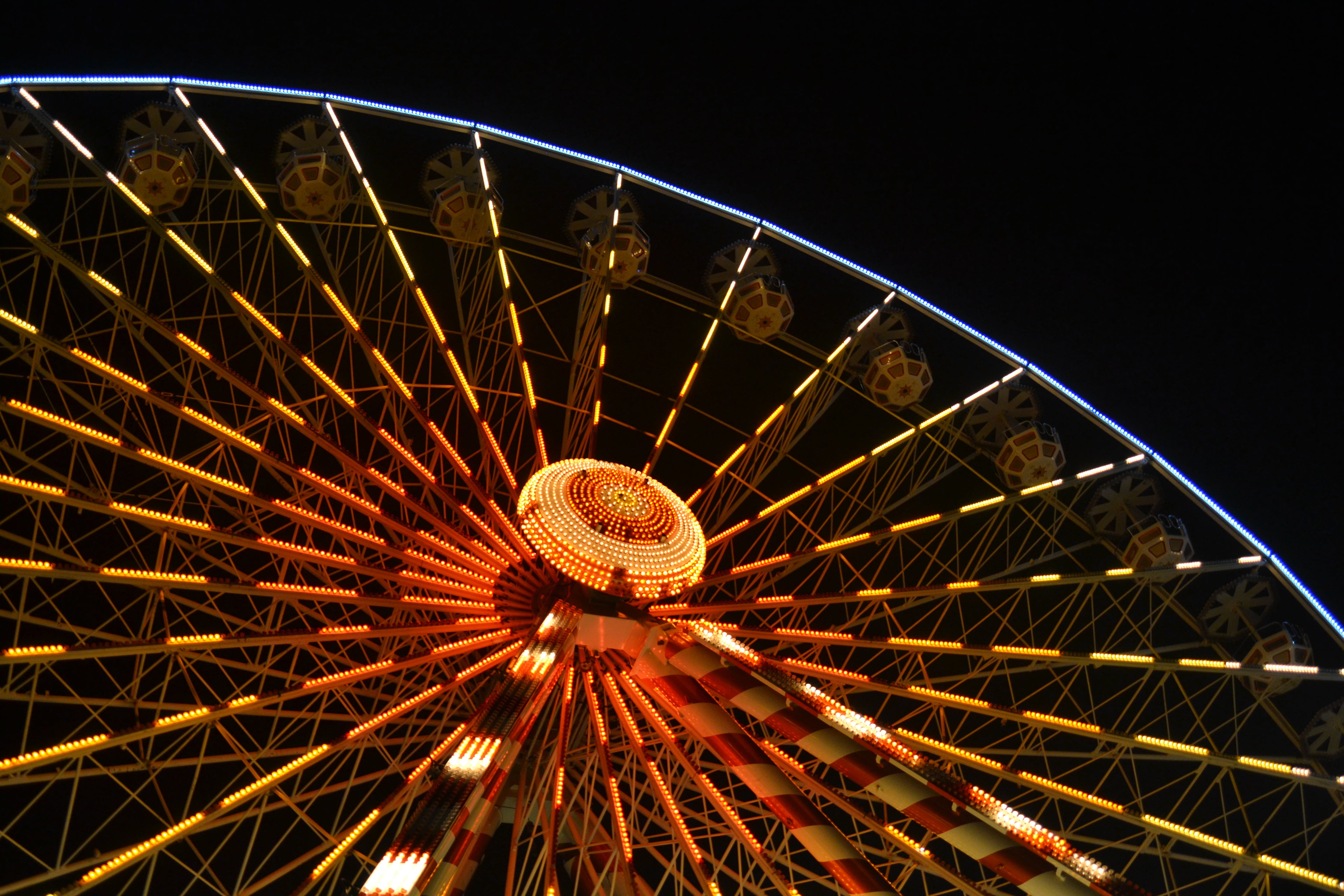 tourism, amusement park, joy, leisure activity, shape, night, big wheel, ferris, sky, spoke, excitement, le mans, amusement, color, summer, entertainment, HD Wallpaper