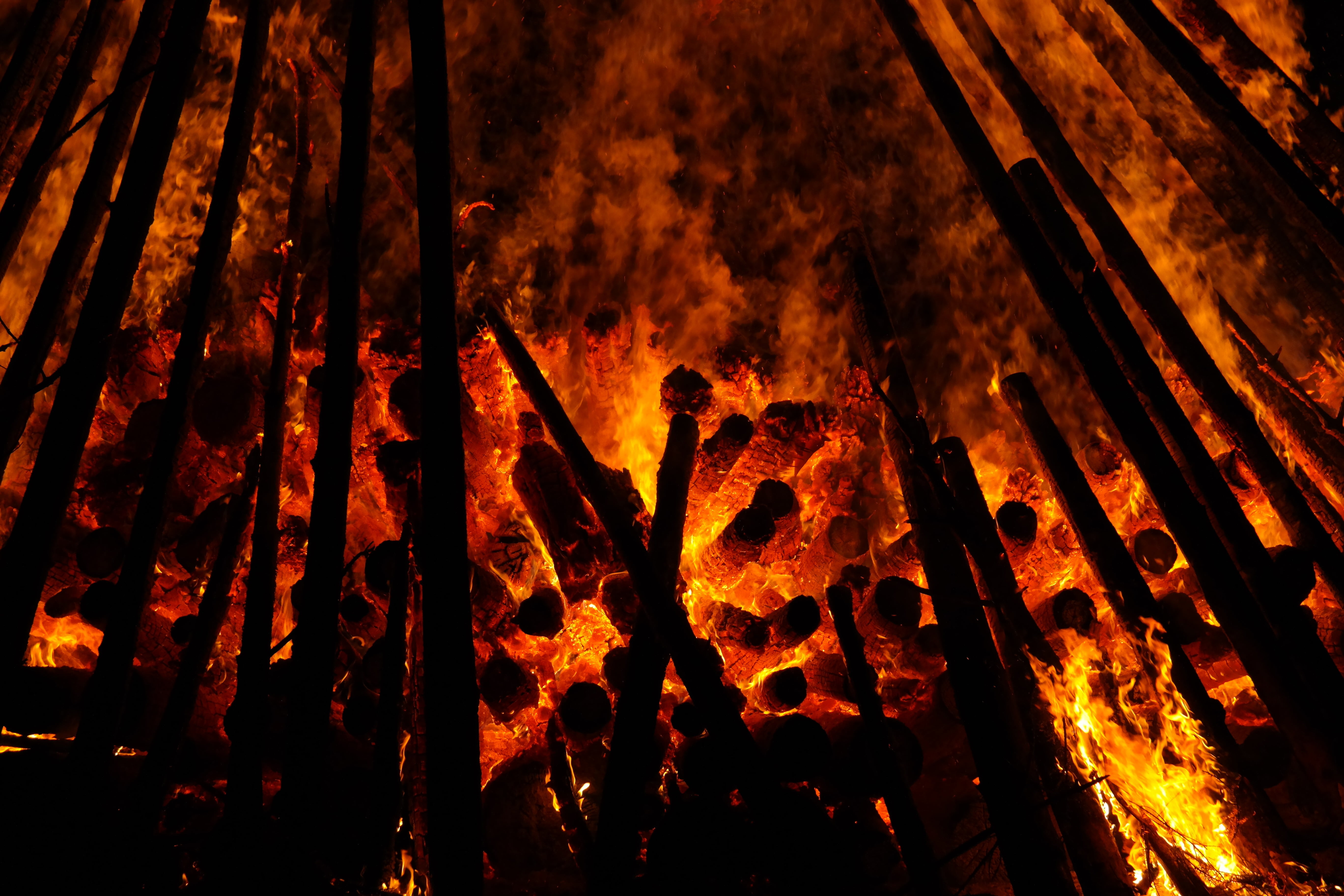 bonfire, night, firewood, tree trunk, fire, heat - temperature, hot, no people, illustration, blaze, wood, hell fire, glowing, close-up, trees, solstice, HD Wallpaper