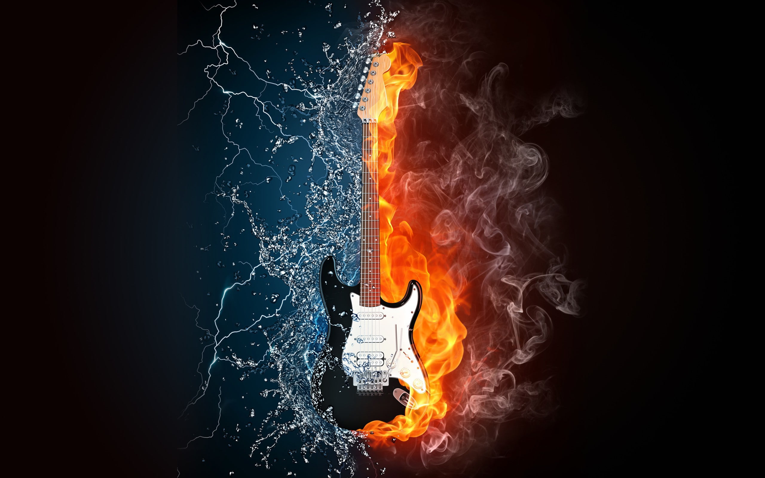 air, lightning, art, Music, guitars, 2K, fire, x, water, entertainment, hd, HD Wallpaper