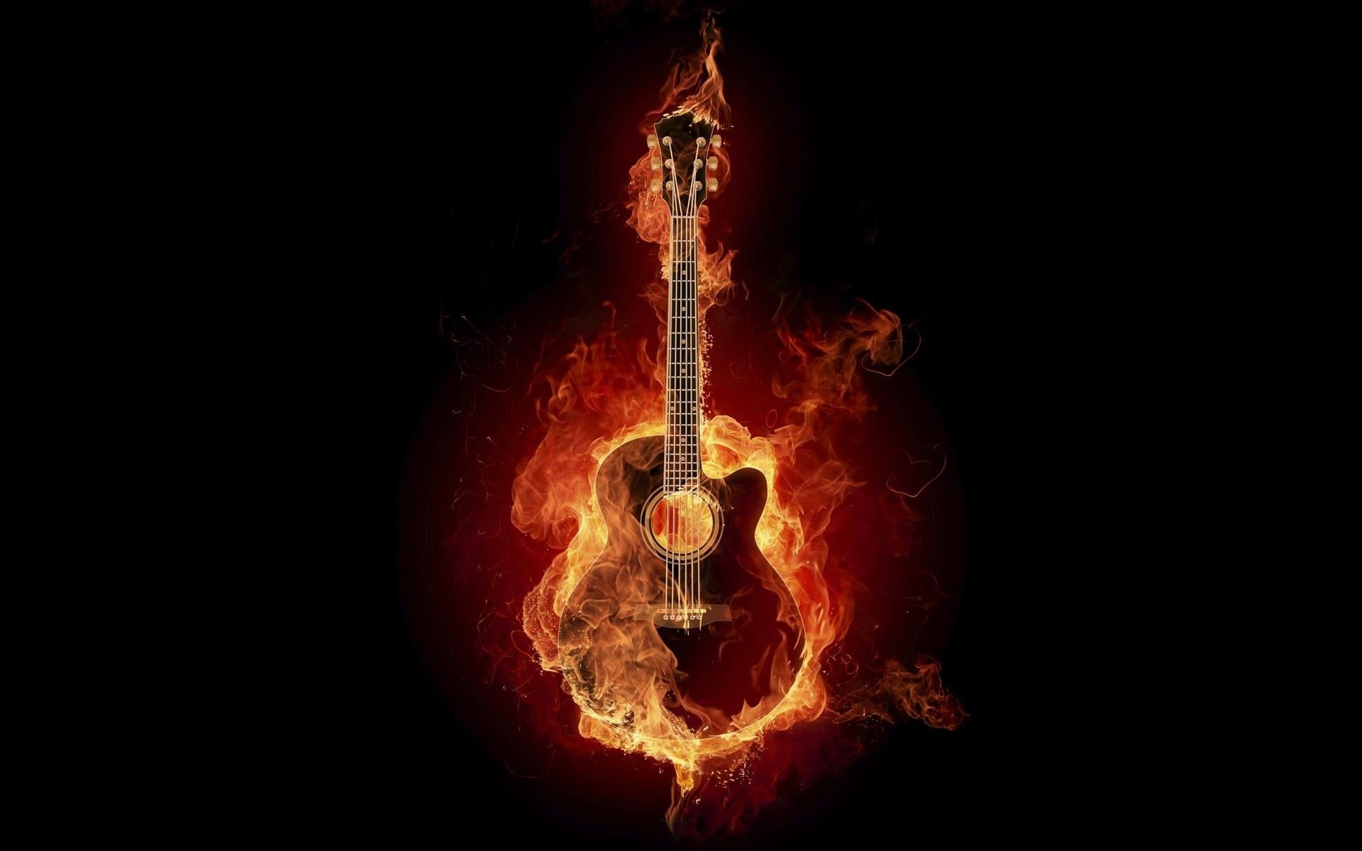 flaming, great, 1080P, fire, guitar, logo, HD Wallpaper