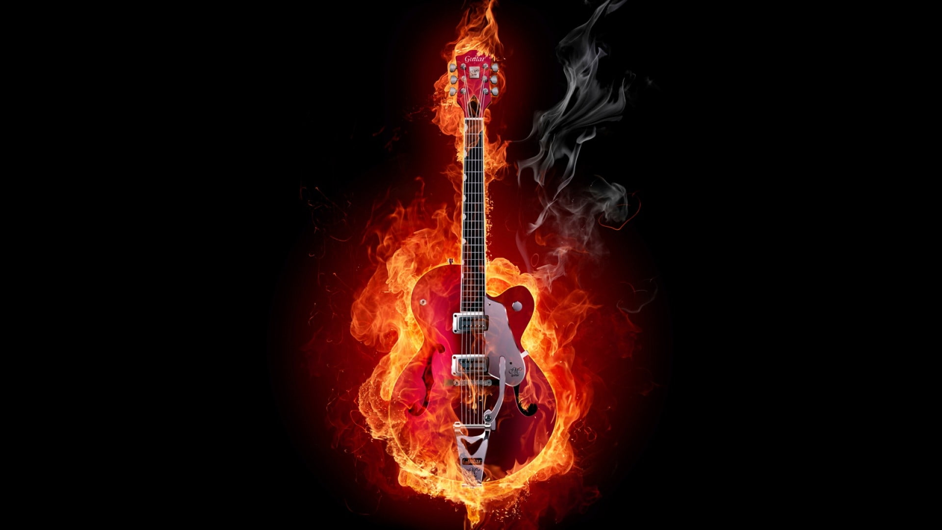 Fire, x, 1080P, art, Music, background, black, guitars, hd, entertainment, HD Wallpaper
