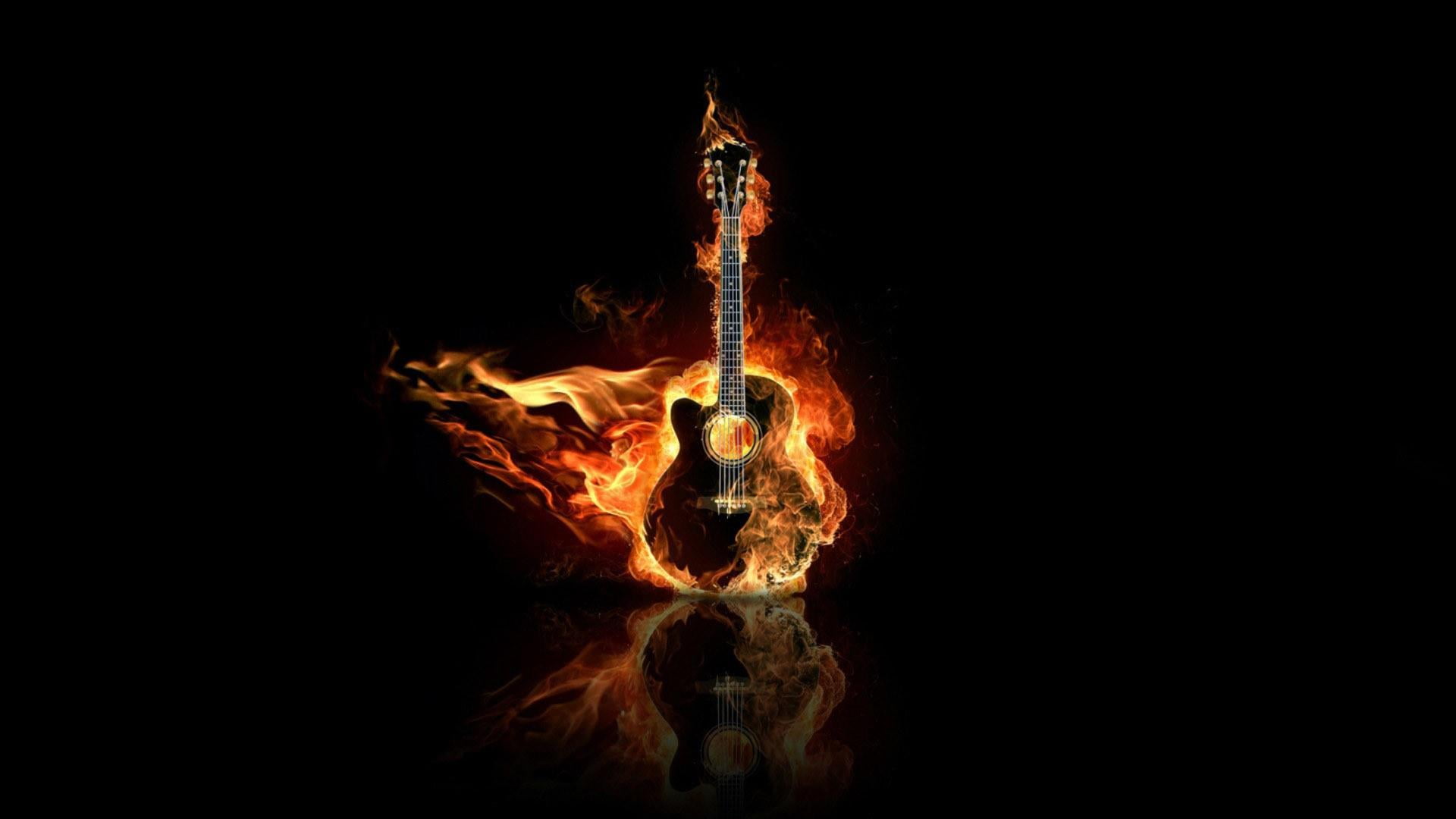 copy space, guitar, long exposure, studio shot, black background, no people, heat - temperature, fire, glowing, fire - natural phenomenon, bonfire, burning, HD Wallpaper