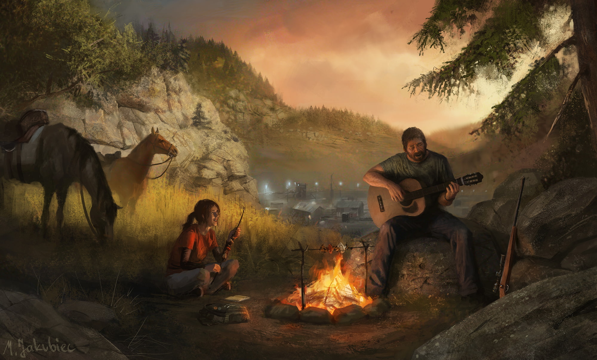 fire, 1080P, fantasy, horses, men, girls, games, apocalyptic, guitar, HD Wallpaper