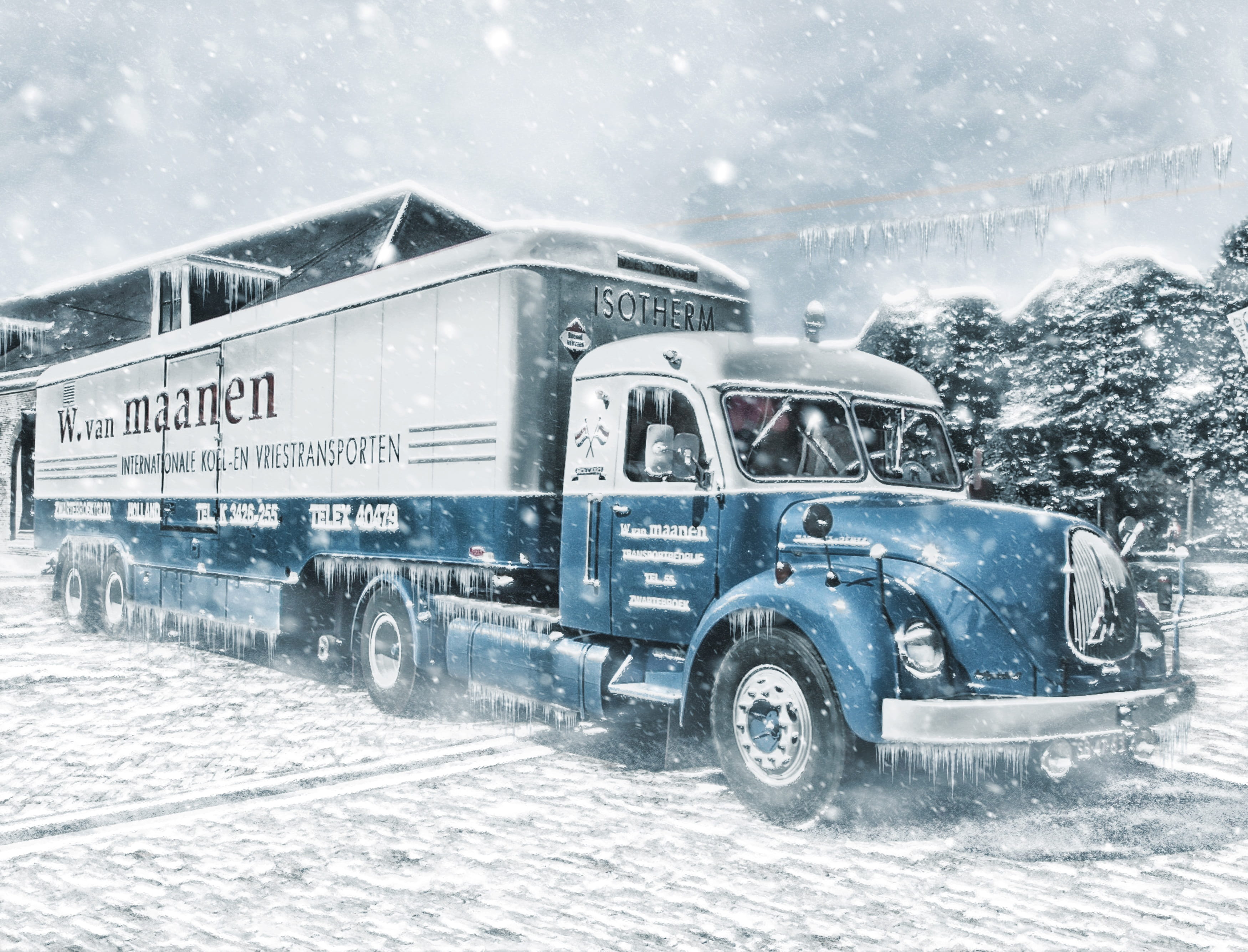 winter, land vehicle, deutz, vintage, cold temperature, truck, classic, logistic, blizzard, storm, frozen, digital creation, extreme weather, cargo, white color, HD Wallpaper