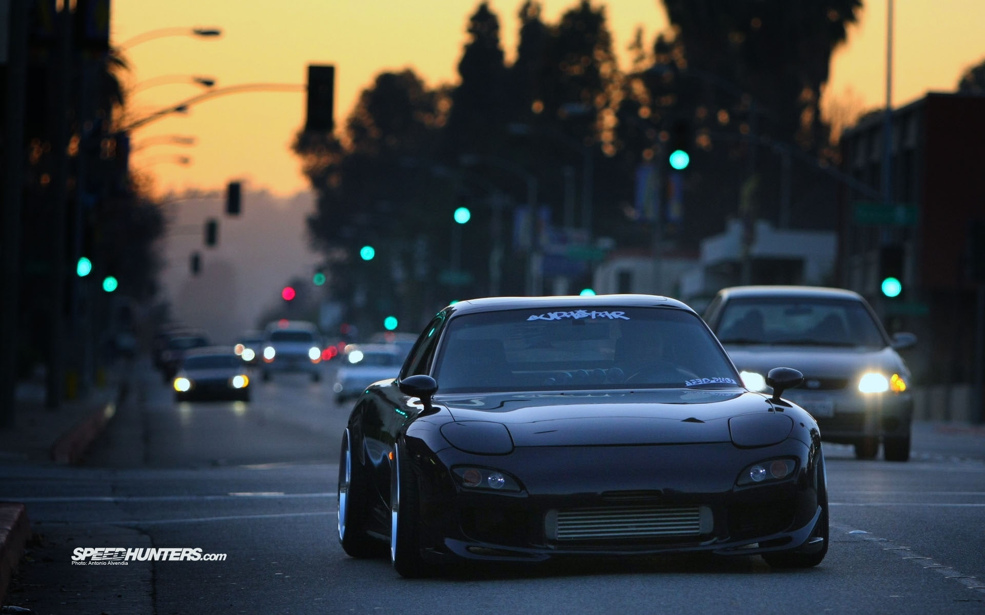 traffic lights, art, mazda rx-7, rx, Streets, 1080P, traffic, lights, hd, cars, technology, vehicles, mazda, HD Wallpaper