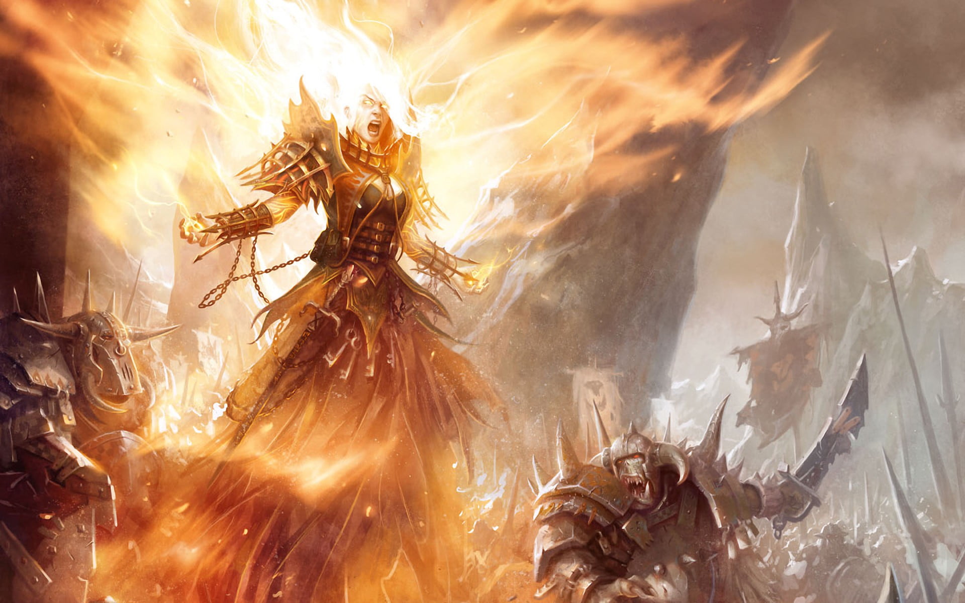 outdoors, Warhammer, religion, people, exploding, magic, blurred motion, burning, celebration, event, aggression, flaming, flame, fantasy art, HD Wallpaper