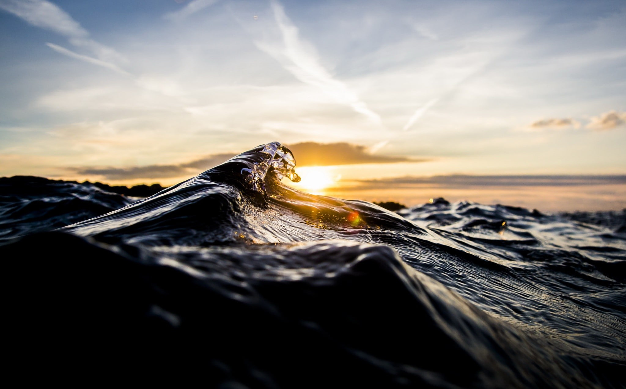 1080P, lens flare, no people, beach, selective focus, sunlight, orange color, tranquility, sunset, Sun, outdoors, motion, scenics - nature, lighter, sea, HD Wallpaper
