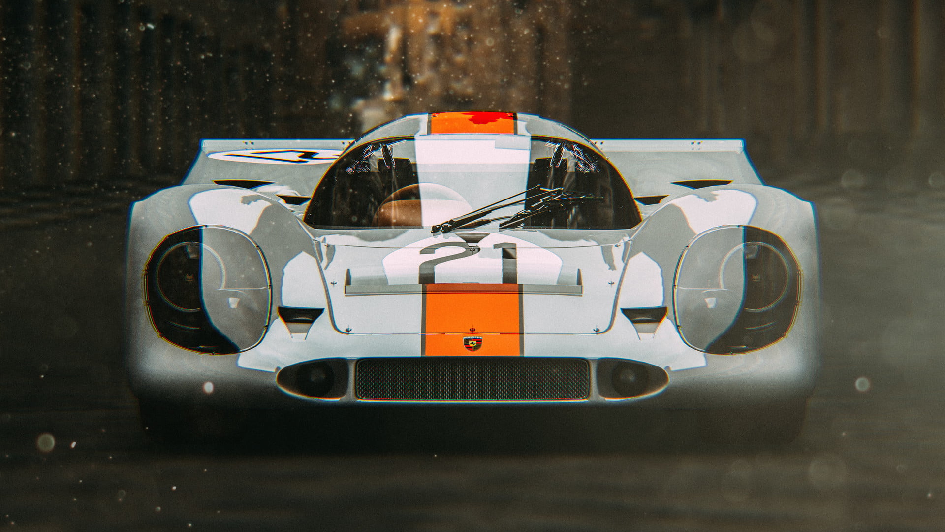 bokeh, vehicle, 1080P, Porsche, car, German cars, race cars, sports car, Porsche 917k, digital art, HD Wallpaper