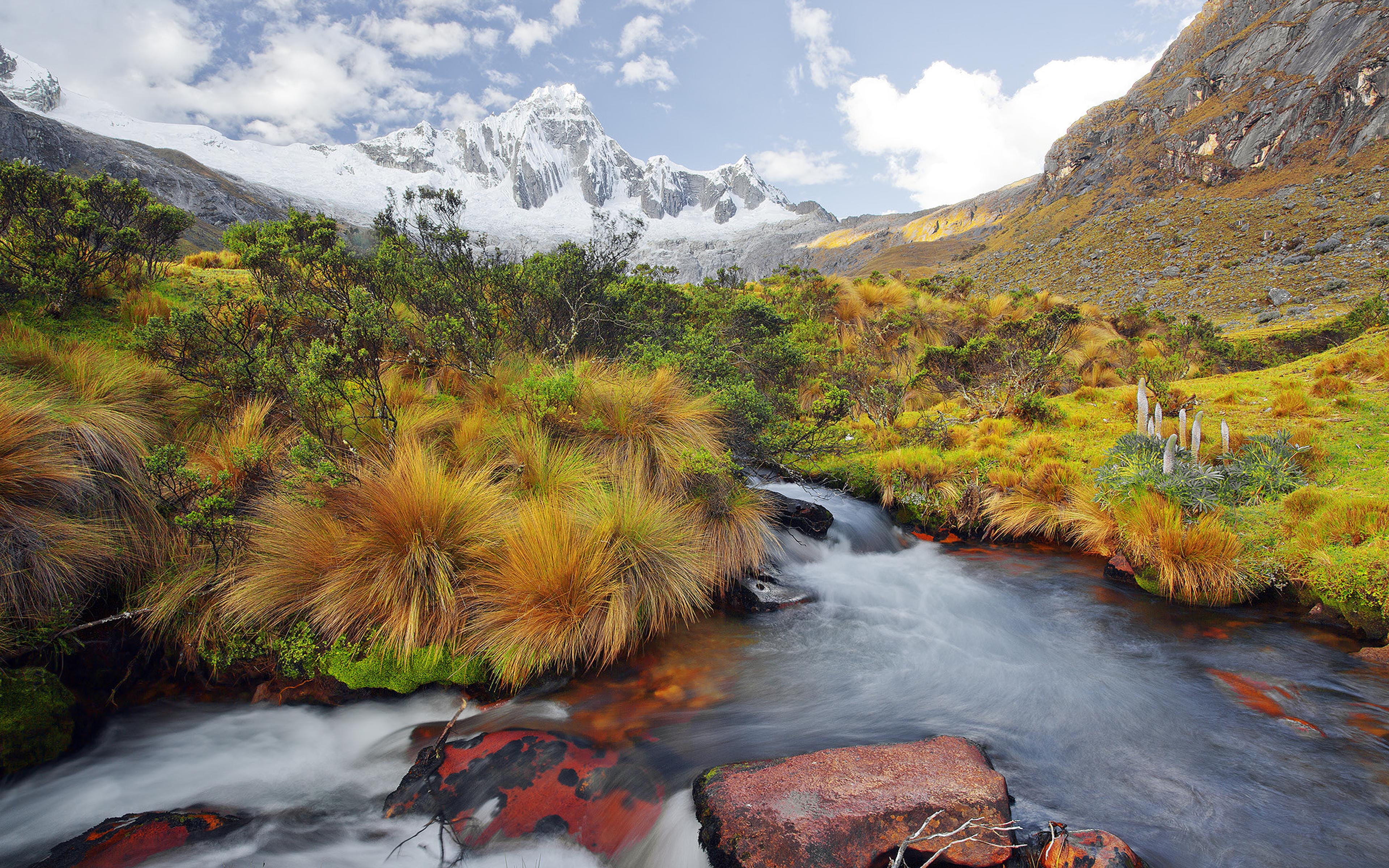 mountain range, day, higher, flowing water, 4K, landscape, tranquil scene, solid, cloud - sky, south, m, rock, tree, rock - object, scenics - nature, HD Wallpaper