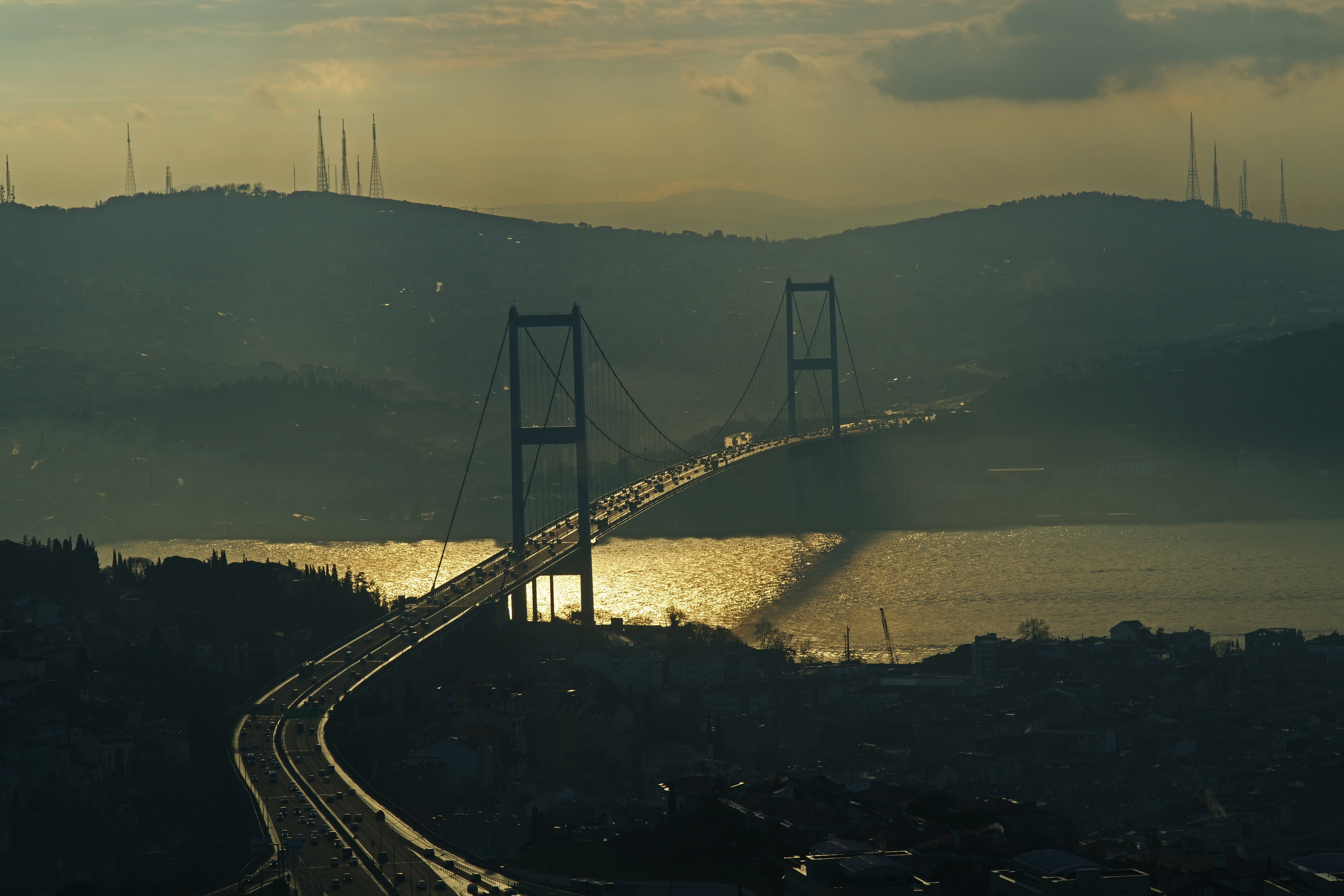 huge, secular, sky, city, built structure, bosphorus, water, asia, 5K, day, nature, transportation, suspension bridge, crowded, middle east, photography, HD Wallpaper