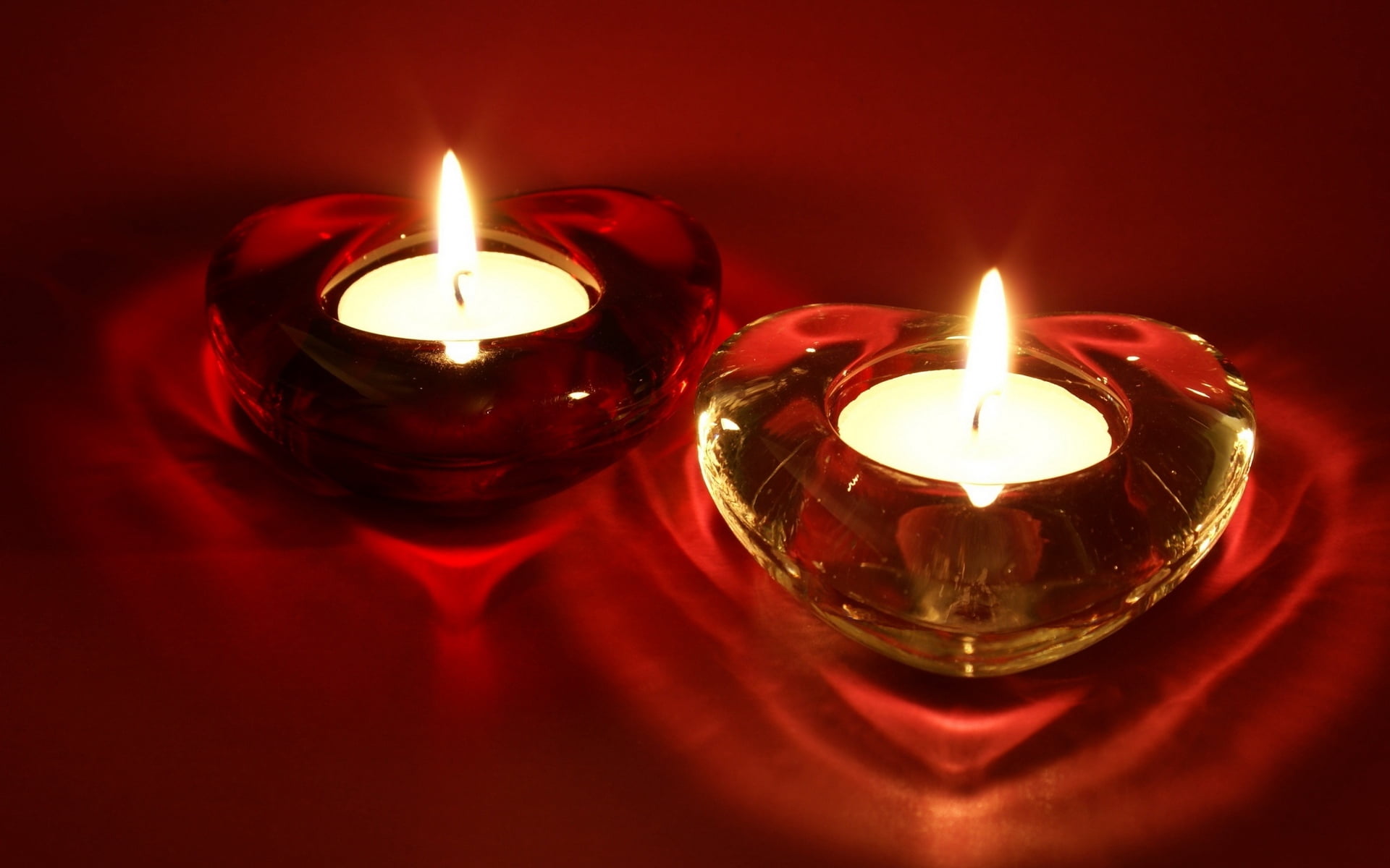 glowing, two, reflection, flame, wax, love, decoration, fire - Natural Phenomenon, close-up, electric lamp, luminosity, tea light, heat - Temperature, red, HD Wallpaper
