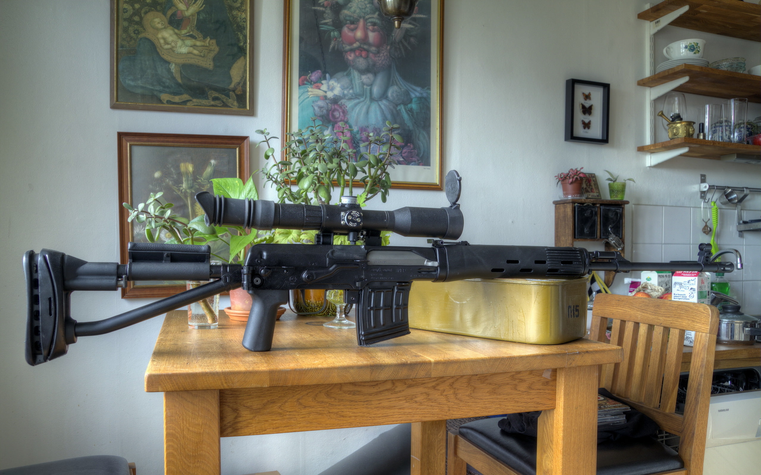 Tiger, 2K, kitchen, weapons, SVDS dragunov, HD Wallpaper