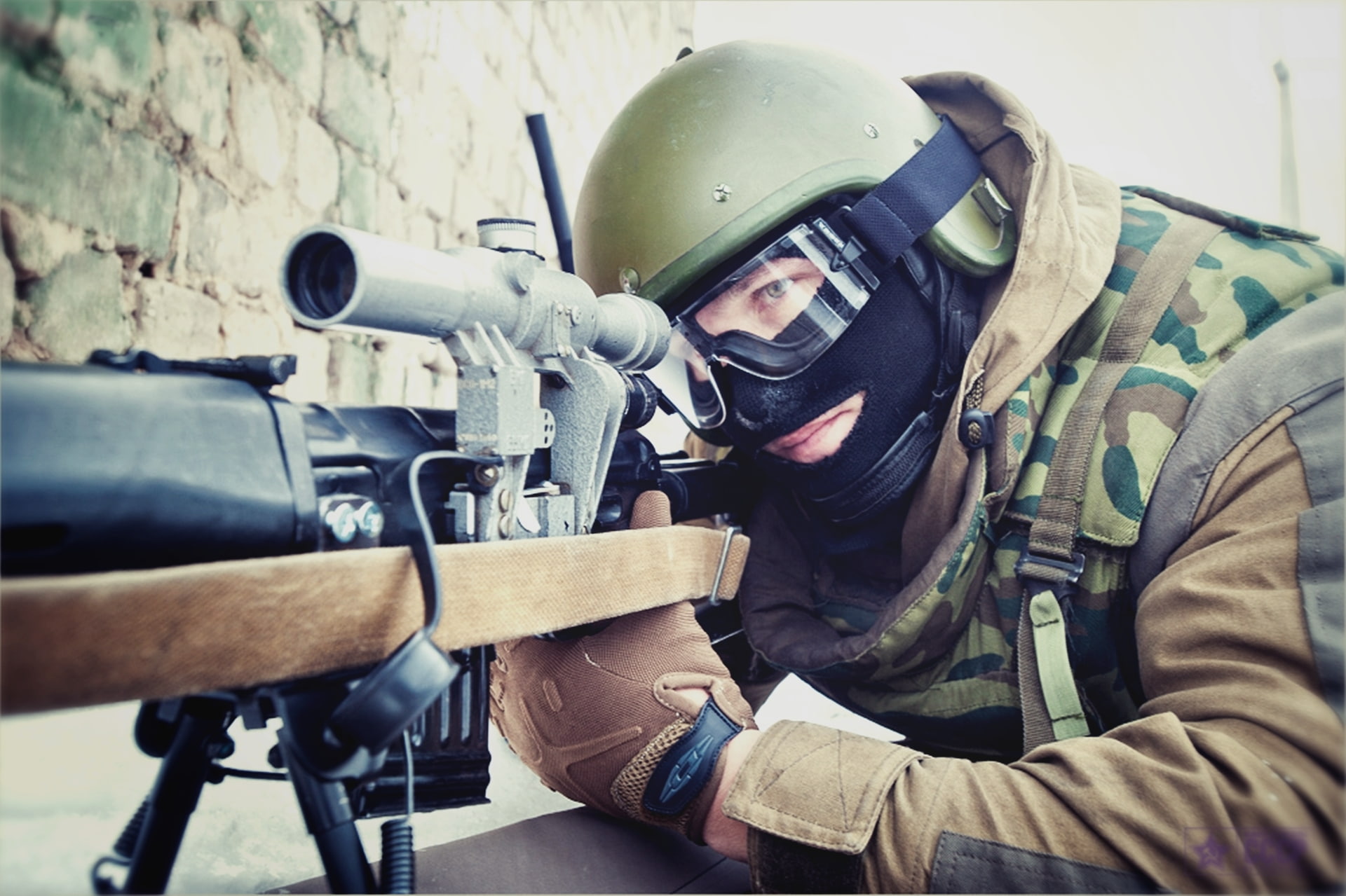 soldier, gun, headshot, fighter, weapon, headwear, army helmet, helmet, uniform, work helmet, protection, 1080P, Russia, military, s, SVD, MIA, SBM, portrait, HD Wallpaper