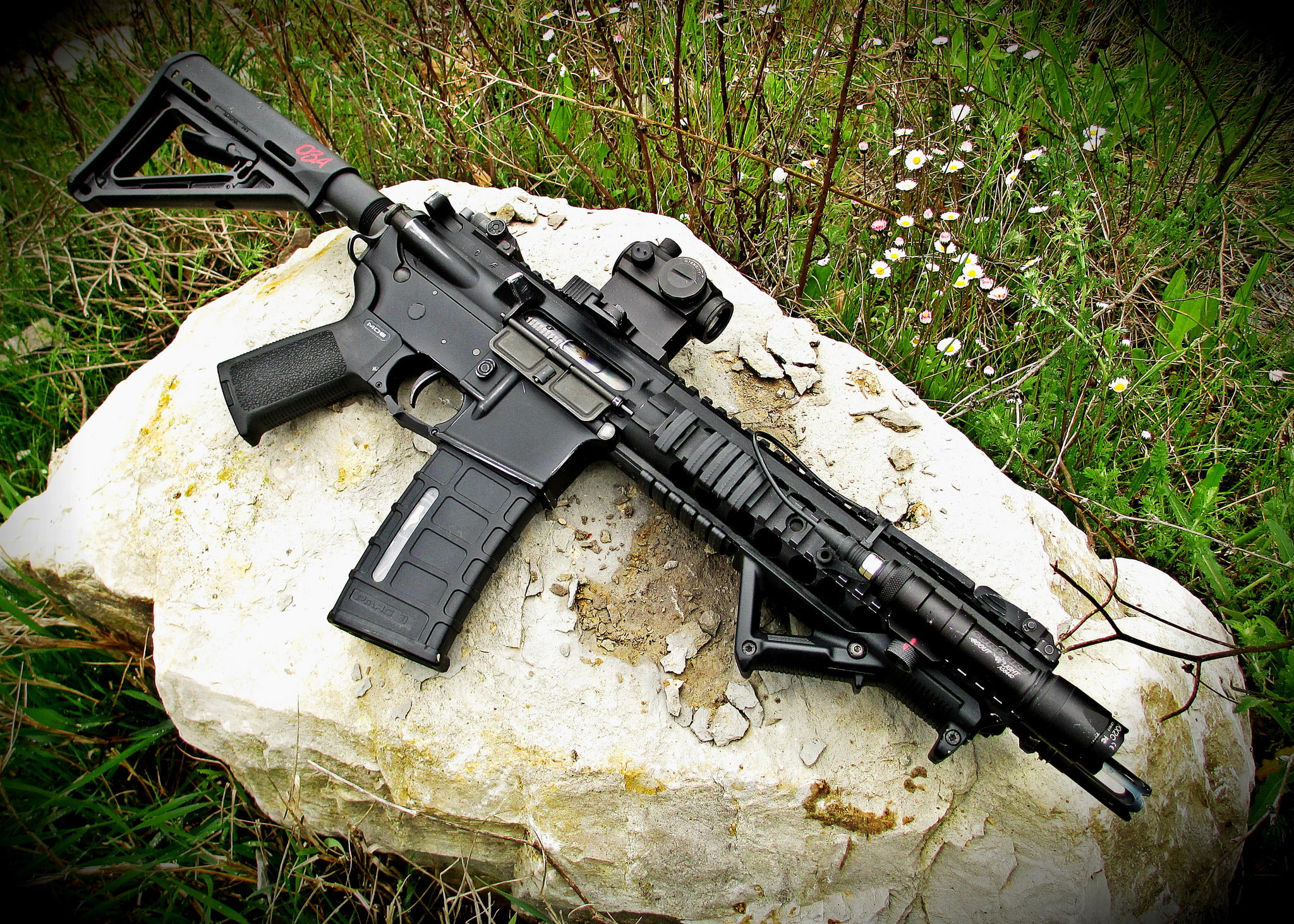 Recon, assault rifle, weapons, 1080P, collimator, magpul, HD Wallpaper