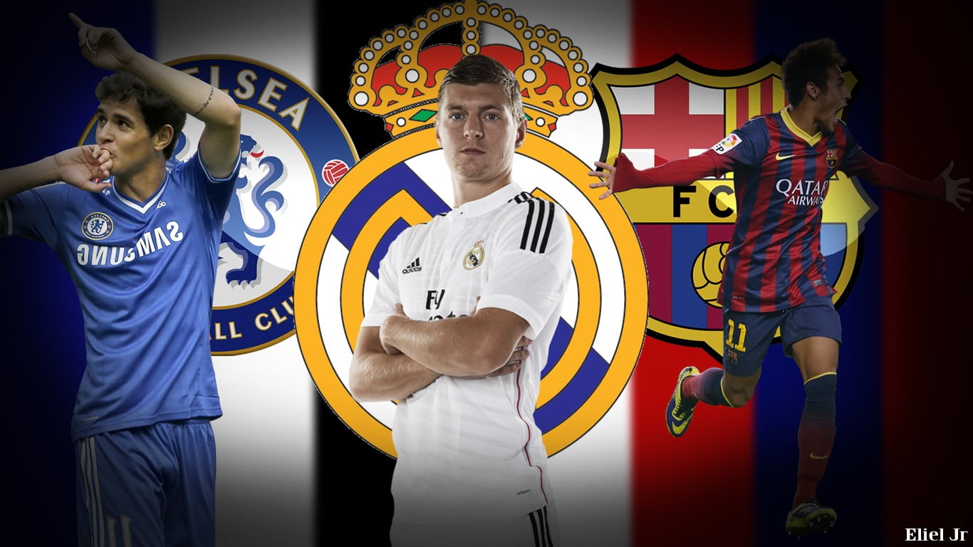 color, Neymar, indoors, young men, footballers, men, Chelsea FC, three, sports clothing, s, athlete, sportsman, ball, Real Madrid, people, clothing, standing, HD Wallpaper