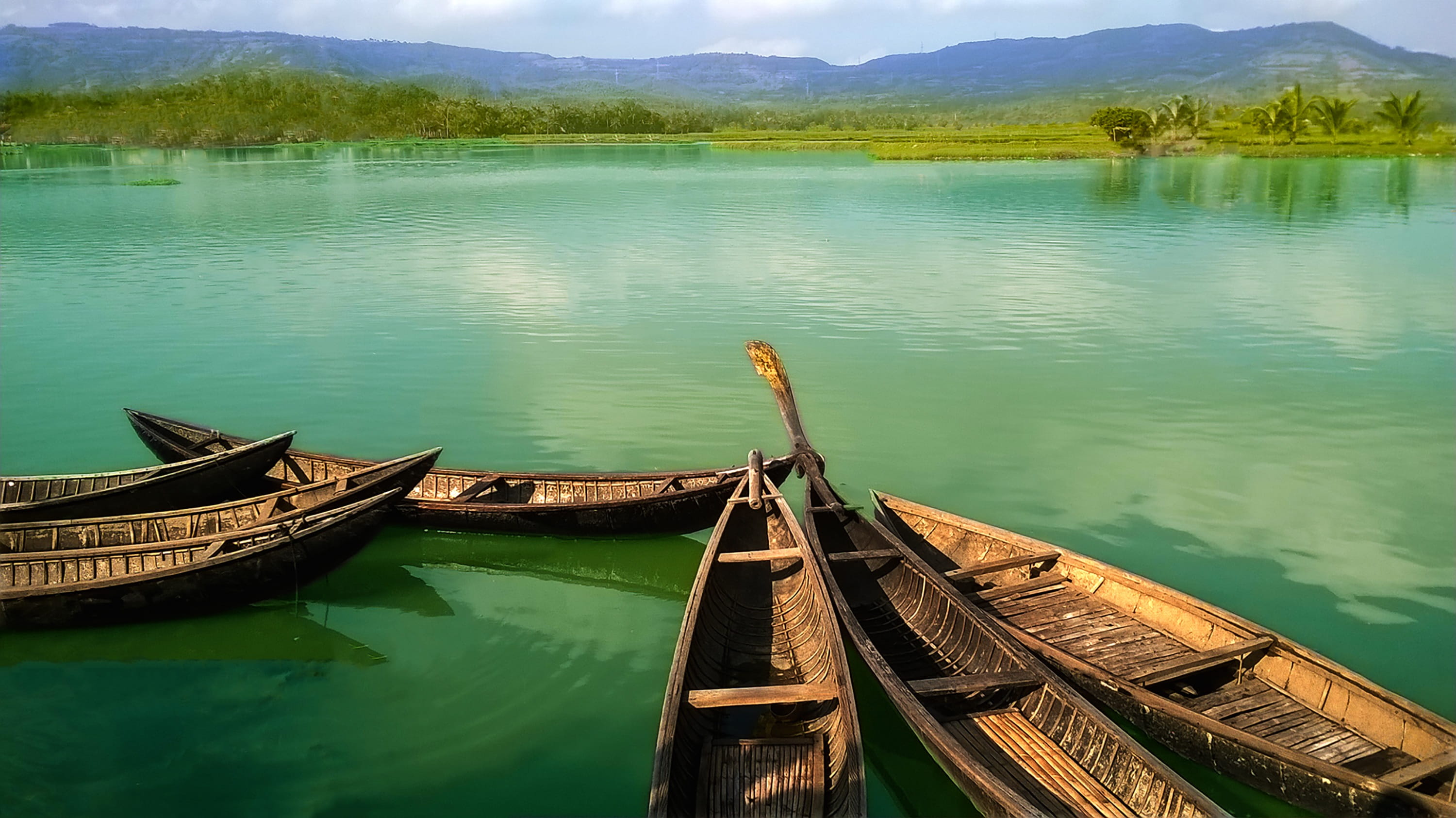 mountain, exposure, ghanh skins dia, nature, non-urban scene, scenics - nature, collage, rowboat, sand, canoe, reflection, no people, Subsistence, tphcm, HD Wallpaper