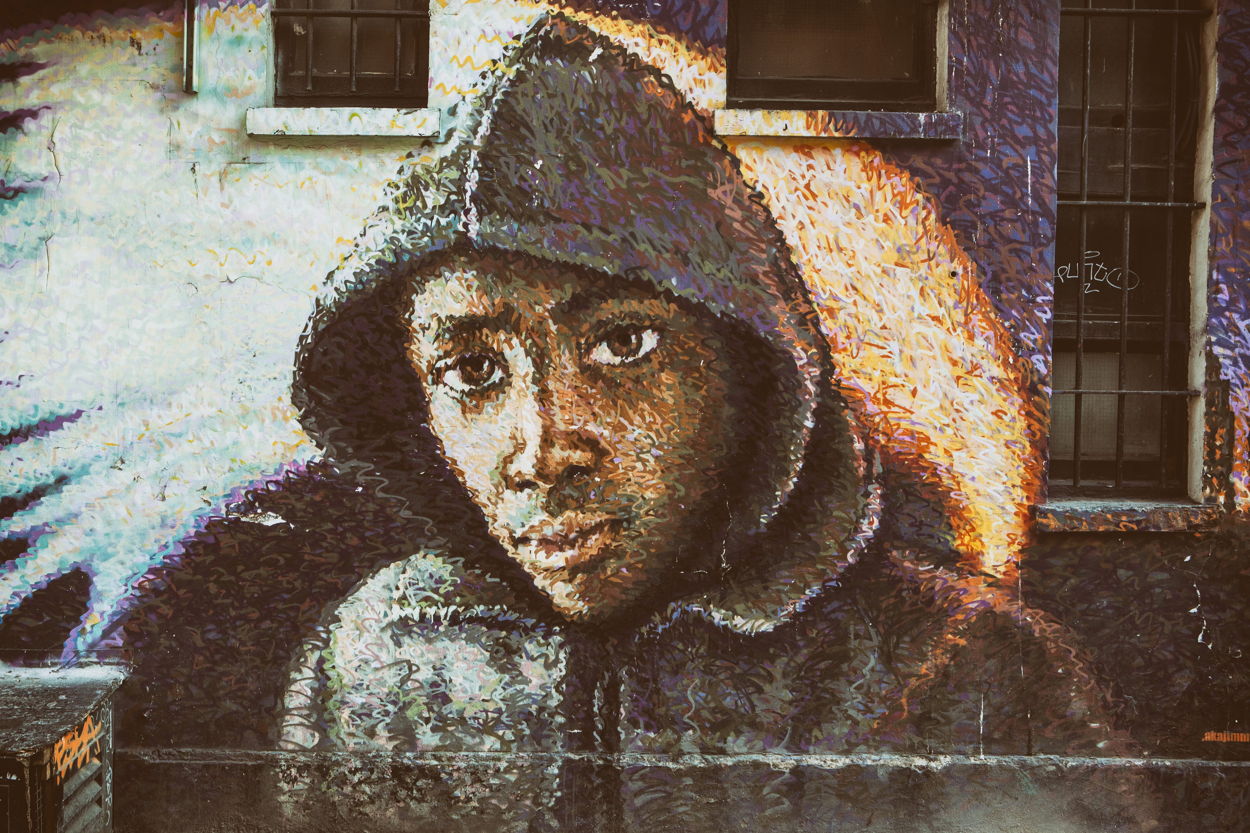 street, art, depicting, creativity, built structure, man, building exterior, representation, 4K, portrait, religion, hoodie, real people, urban, asia, HD Wallpaper