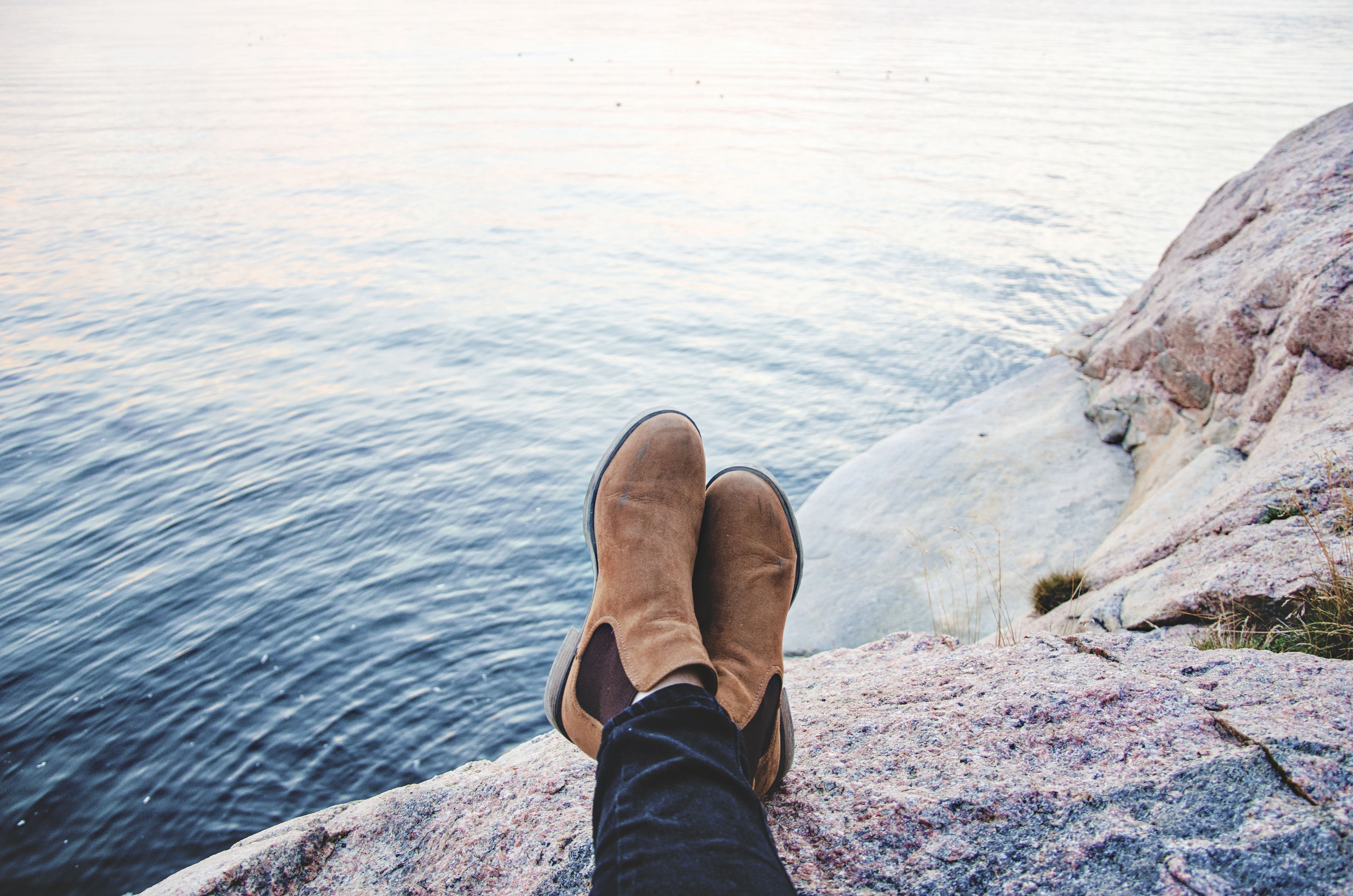 real people, ocean, one person, people, body part, boots, low section, rock - object, sea, 4K, barefoot, human foot, leisure activity, shoe, human limb, HD Wallpaper