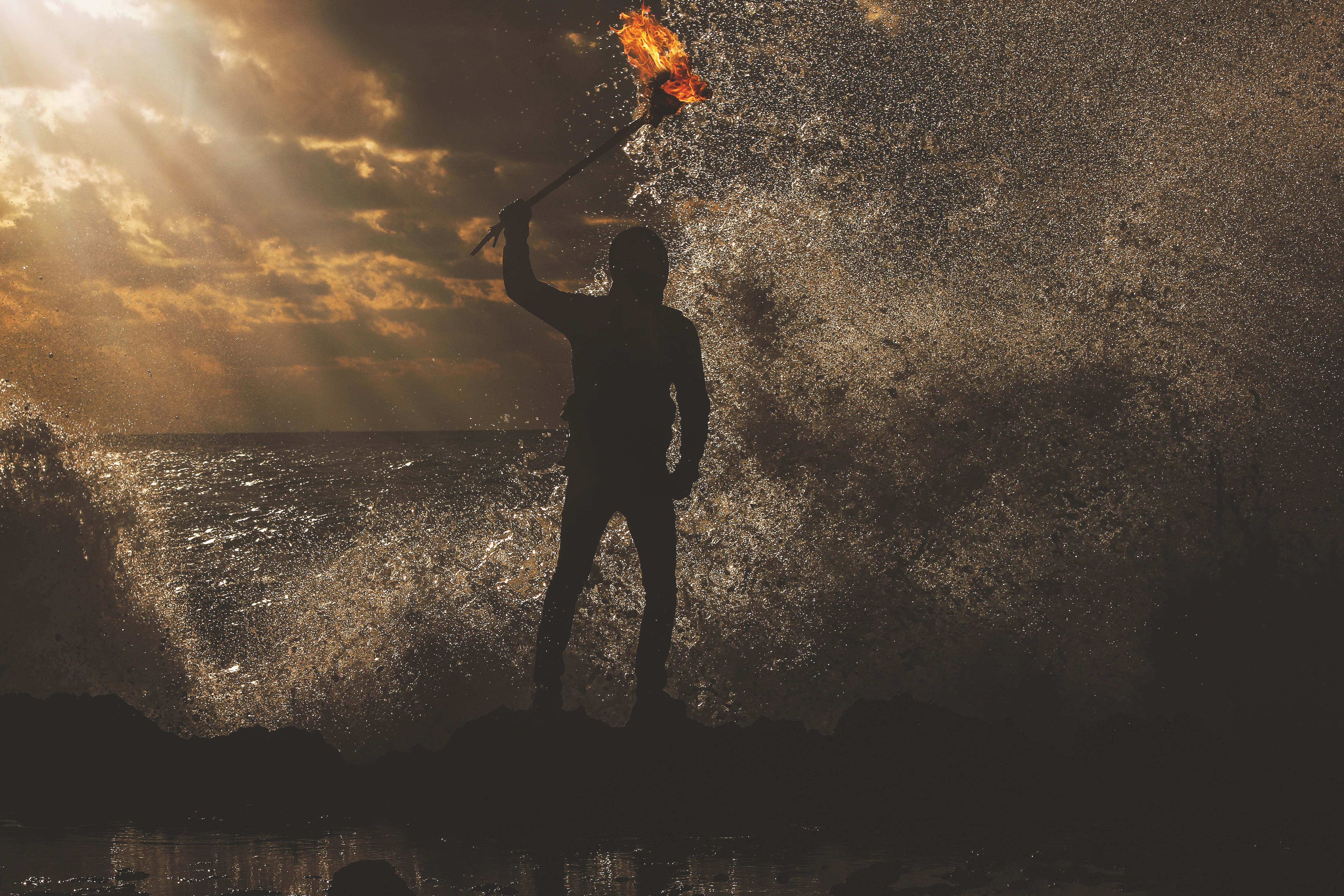sky, water, splashing, human arm, 5K, happy, one person, dance, shadow, motion, night, real people, sea, arms raised, sunset, sand, man, outdoors, full length, HD Wallpaper