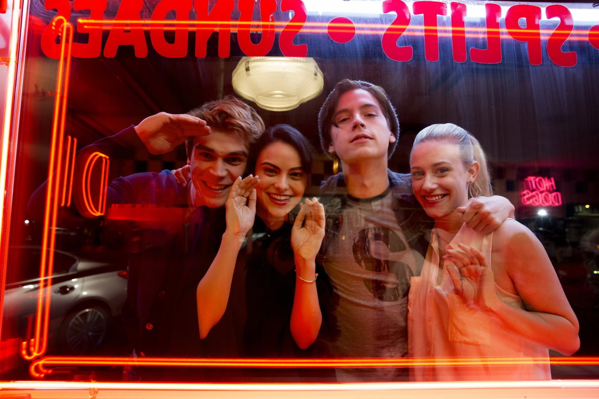 togetherness, portrait, headshot, 1080P, Camila Mendes, group of people, adult, bonding, Lili Reinhart, people, Riverdale, young women, front view, looking at camera, HD Wallpaper