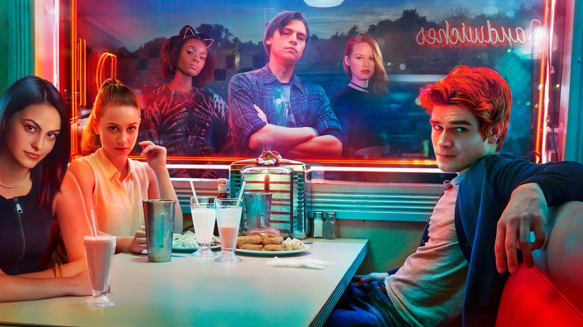 sitting, friendship, Riverdale, young adult, restaurant, food and drink, women, young women, TV Show, teenager, Cole Sprouse, adult, refreshment, Ashleigh Murray, HD Wallpaper