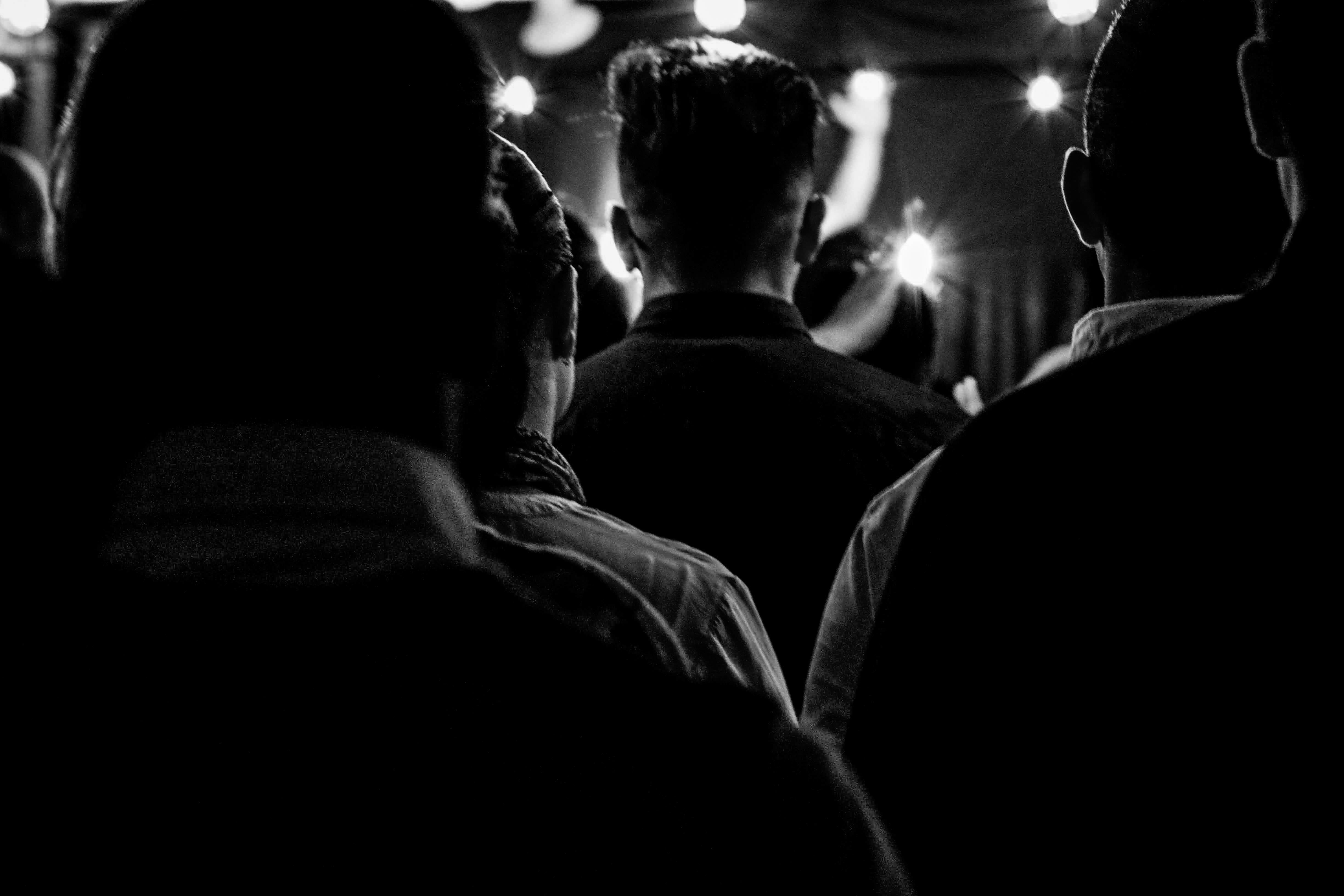 repetition, lighting, outdoors, grayscale, 4K, person, illuminated, adult, people, photography, male, men, black and white, face, lifestyles, spain, nightlife, HD Wallpaper