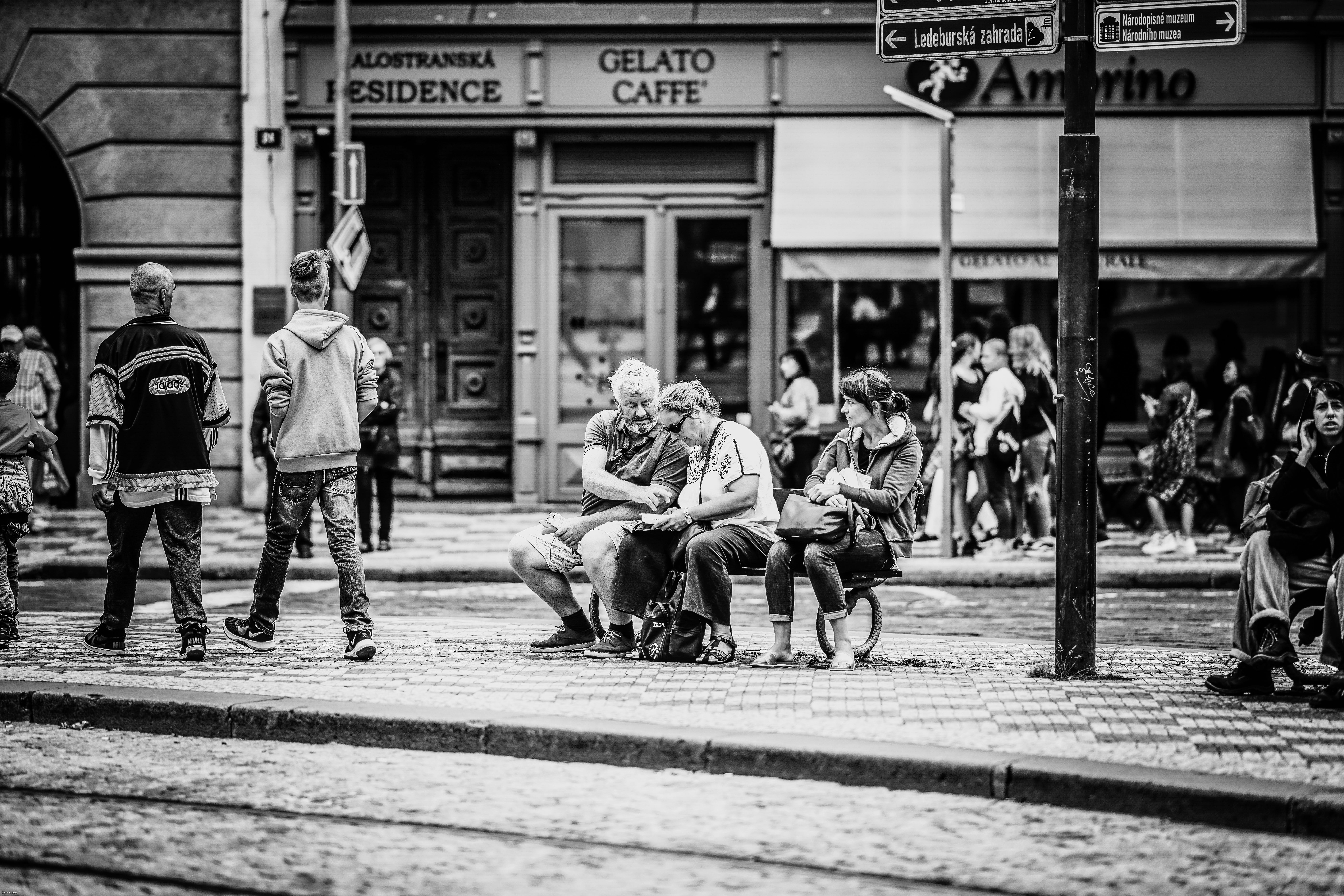 people, outdoors, street, waiting, group of people, building, street view, photo, leisure activities, grey, men, seating on bench, day, transportation, HD Wallpaper