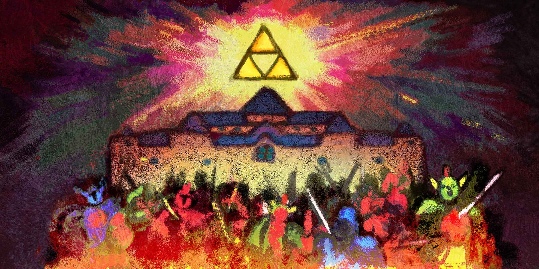 human representation, textured effect, 1080P, digital composite, Triforce, craft, wall - building feature, people, representation, painting, building, HD Wallpaper