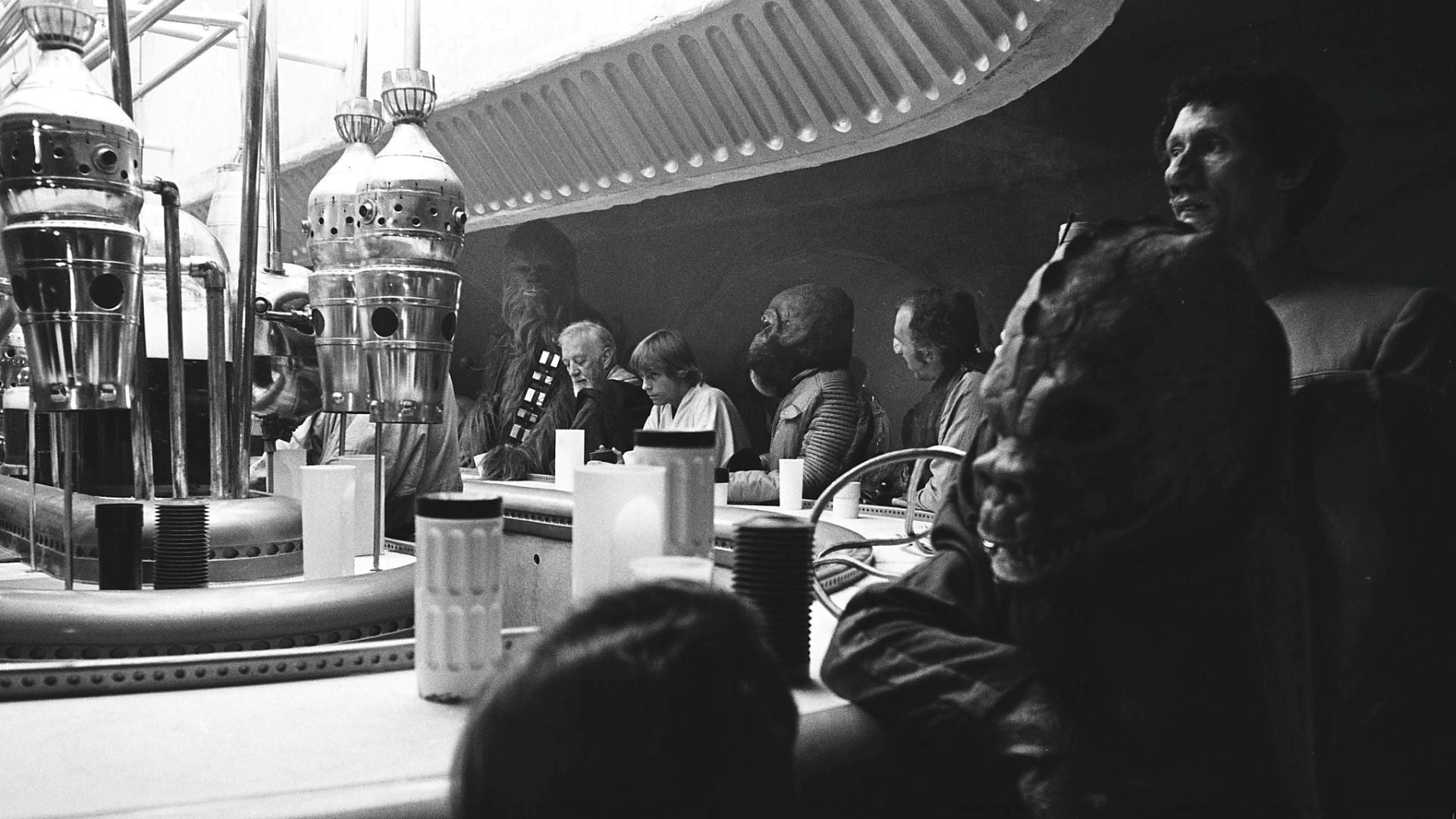 education, 1080P, food and drink, photo, adult, lifestyles, table, restaurant, males, business, people, architecture, men, women, real people, grayscale, HD Wallpaper
